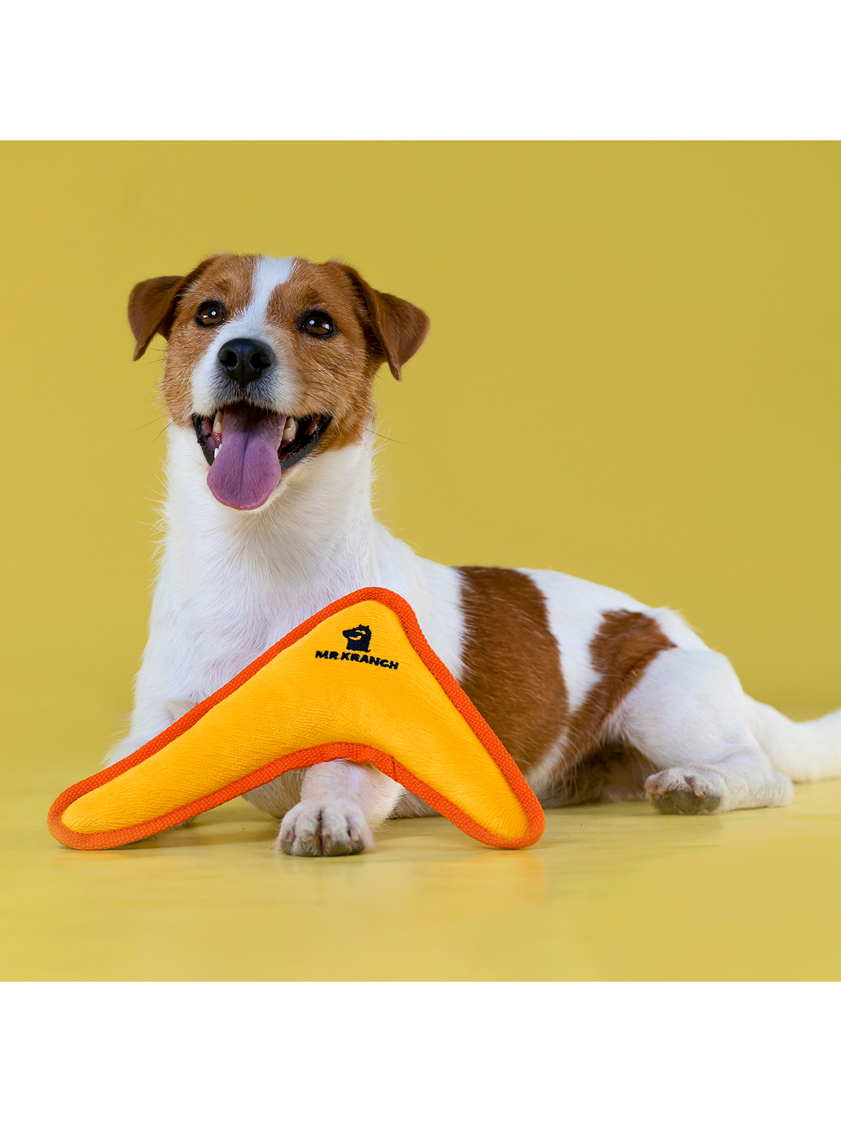 Игрушка Mr.Kranch для собак мелких и средних пород Бумеранг с пищалкой 22х19х45см желтый (33010)