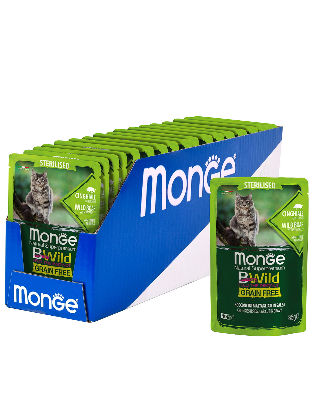 Monge Cat BWild GRAIN FREE Корм для стерилизованных кошек, беззерновой, из мяса дикого кабана с овощами, 85 г
