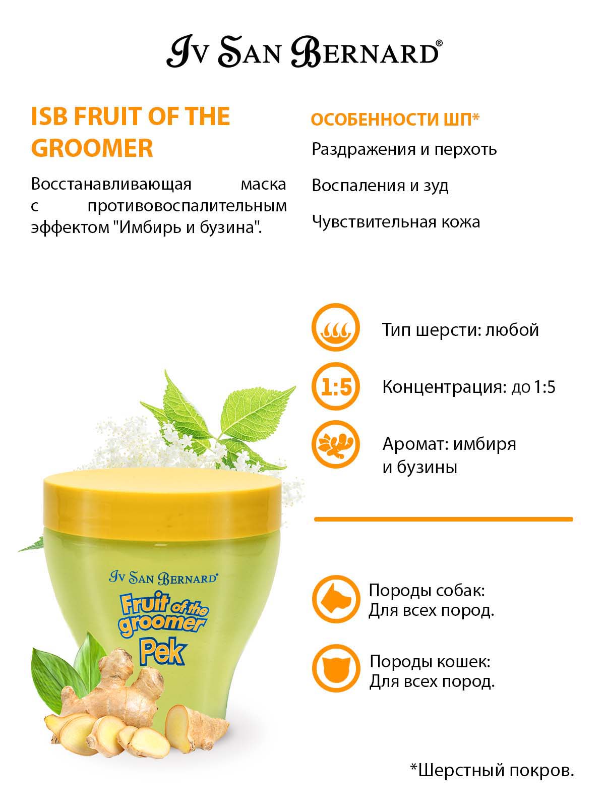 ISB Fruit of the Groomer Ginger&Elderbery Восстанавливающая маска с противовоспалительным эффектом 250 мл 8022767039934