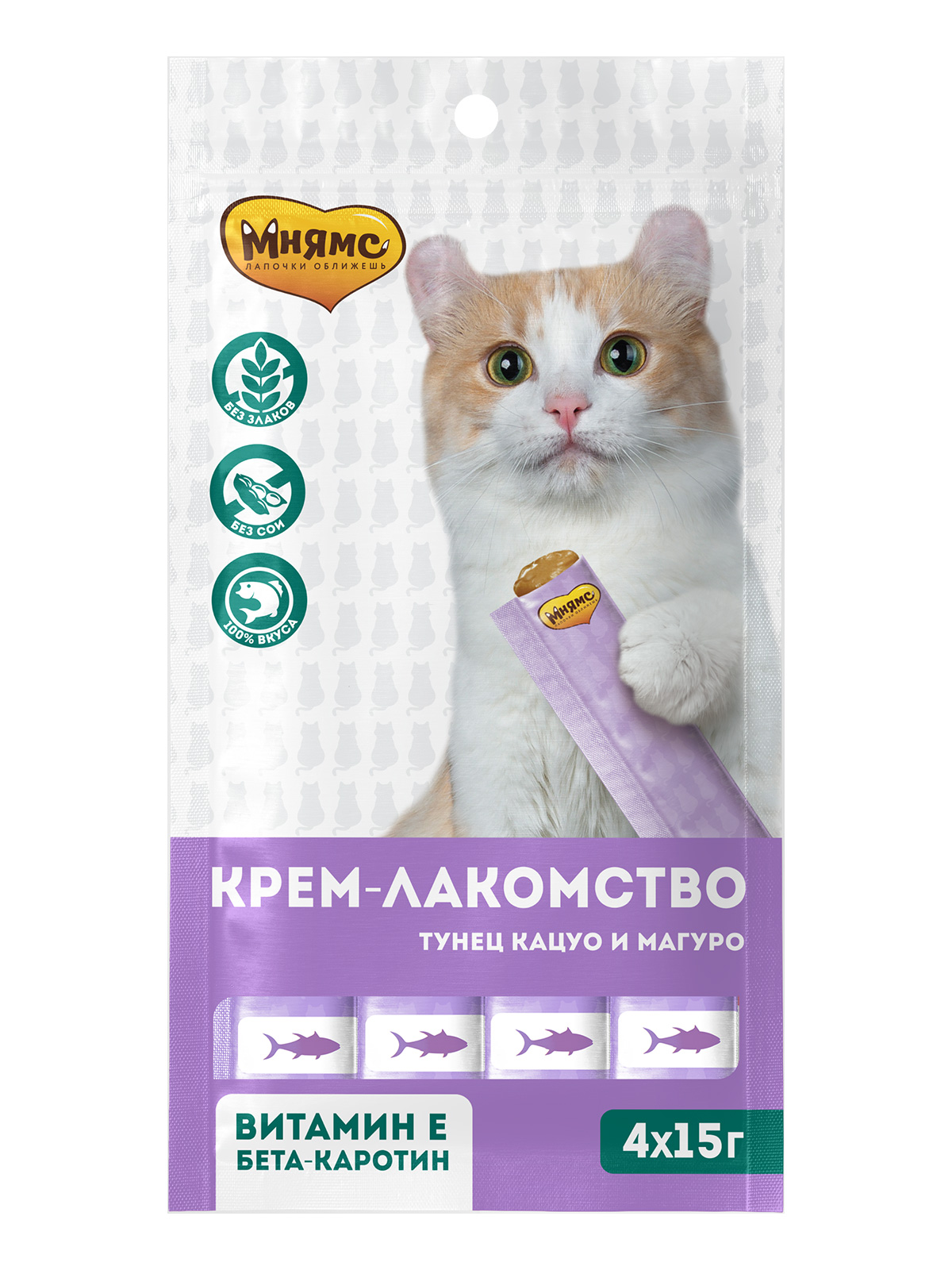 Крем-лакомство Мнямс для кошек с тунцом Кацуо и Магуро 15 г х 4 шт.