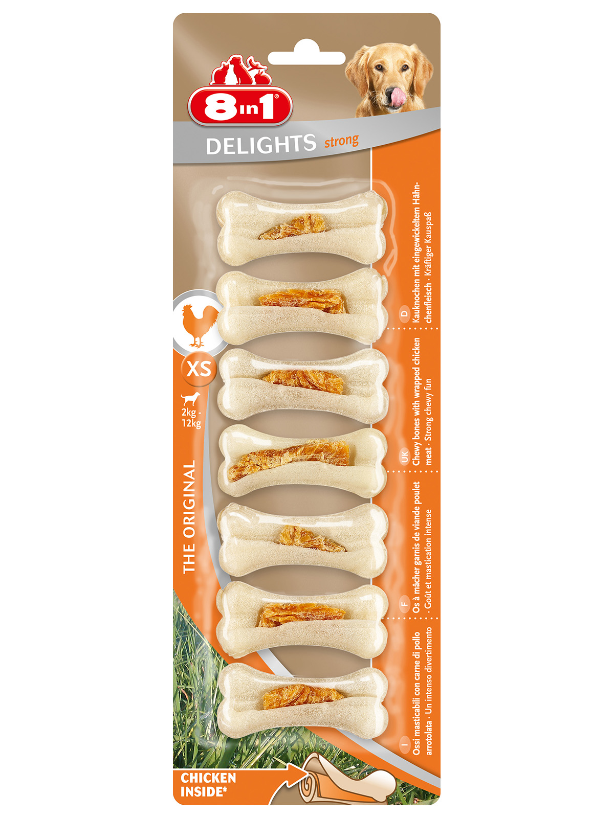 8in1 DELIGHTS Strong XS косточки сверхпрочные с куриным мясом для мелких собак 7,5 см 7 шт