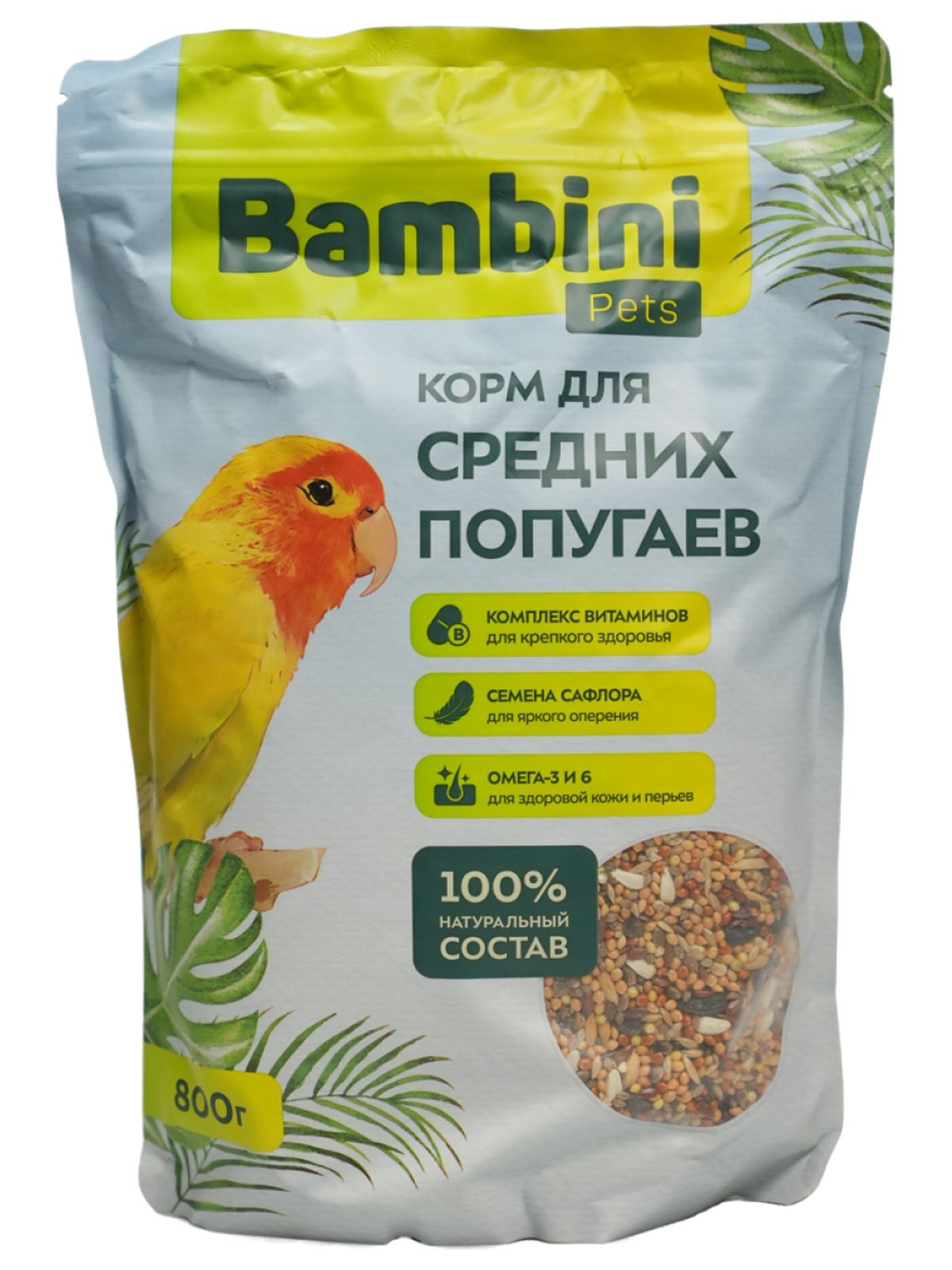 Корм Bambini Pets для средних попугаев, 800 г