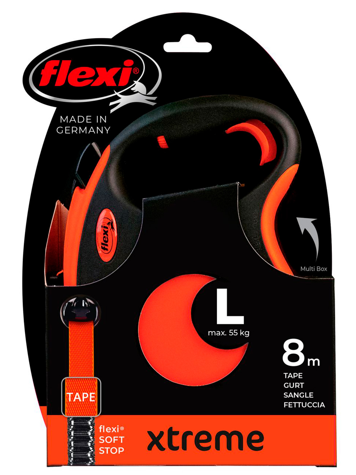 Flexi flexi рулетка Xtreme L (до 55 кг) 8 м лента оранжевая