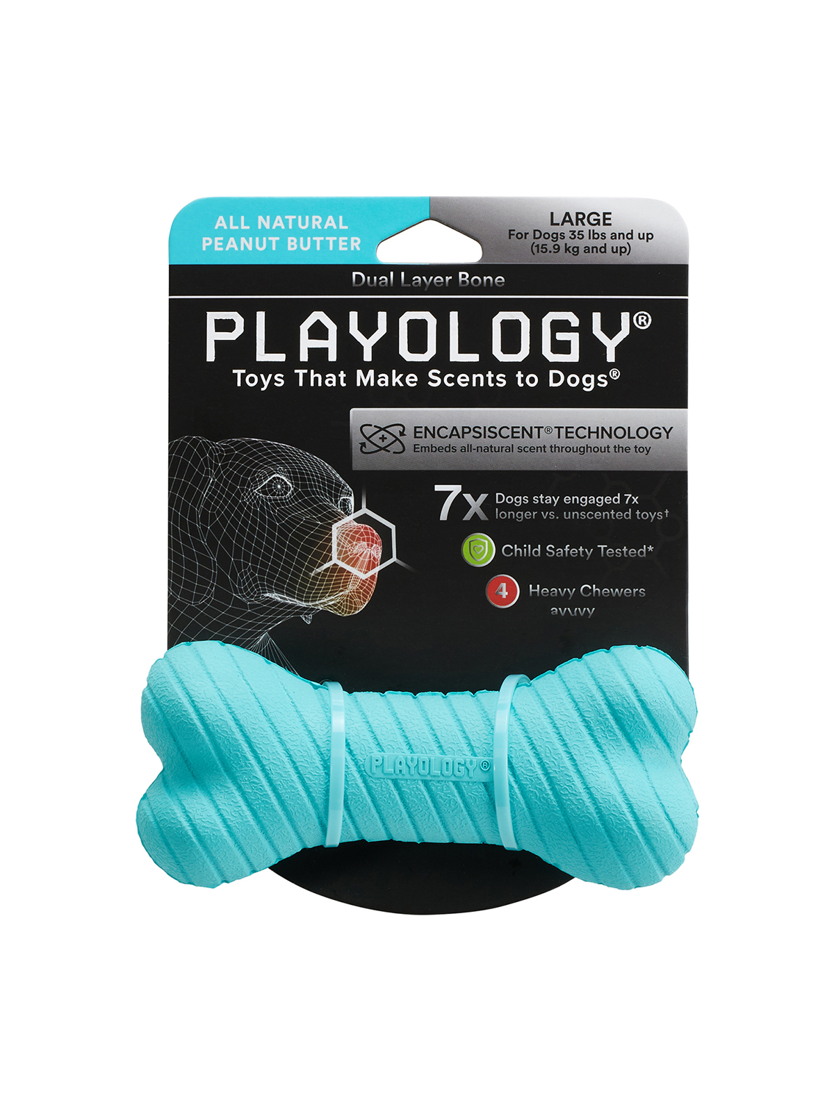 Playology двухслойная жевательная косточка DUAL LAYER BONE для собак средних и крупных пород с ароматом арахиса, большая, цвет голубой