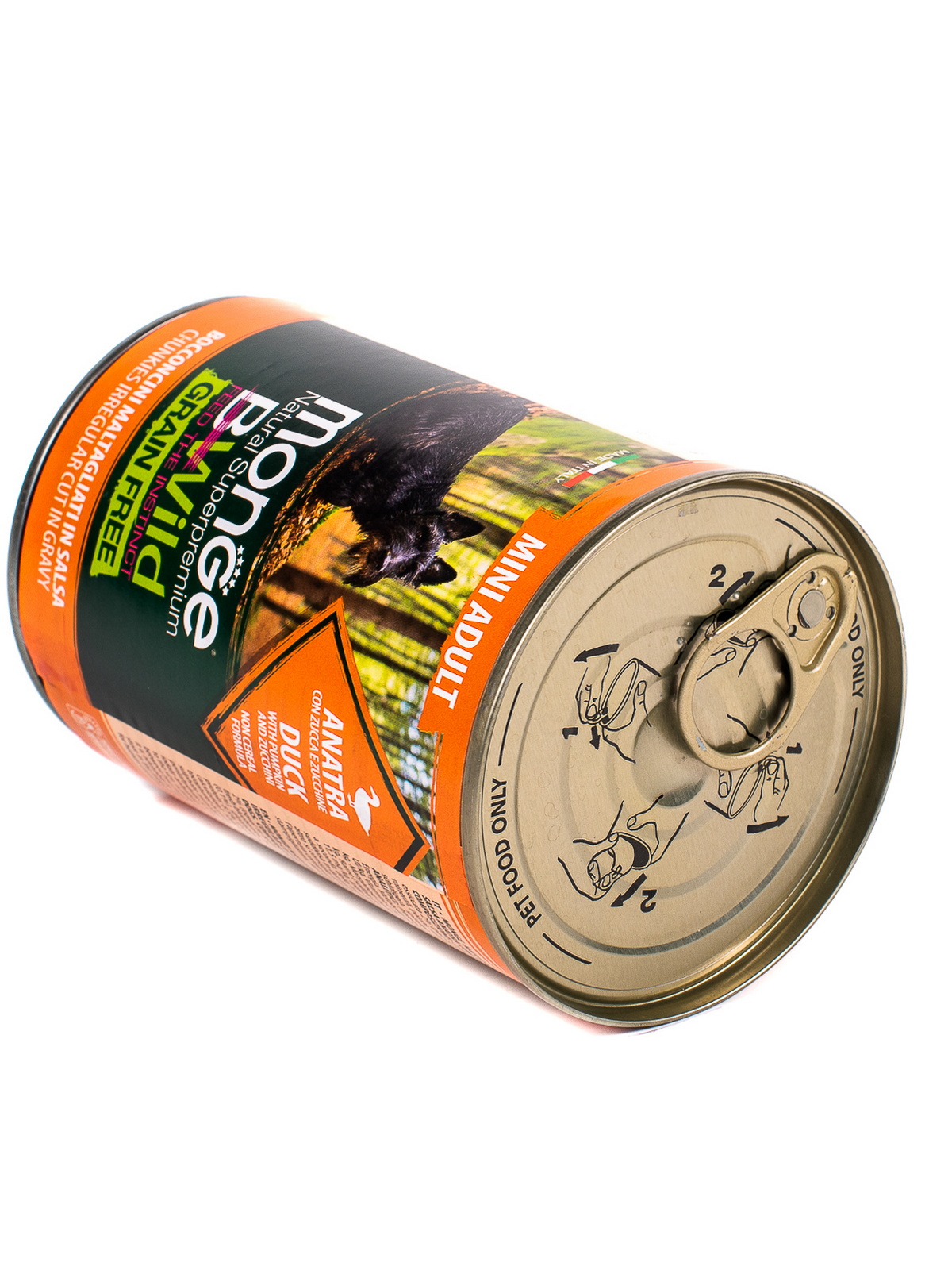 Влажный корм Monge Dog BWild GRAIN FREE Mini для взрослых собак мелких пород, беззерновой, из утки с тыквой и кабачками, консервы 400 г