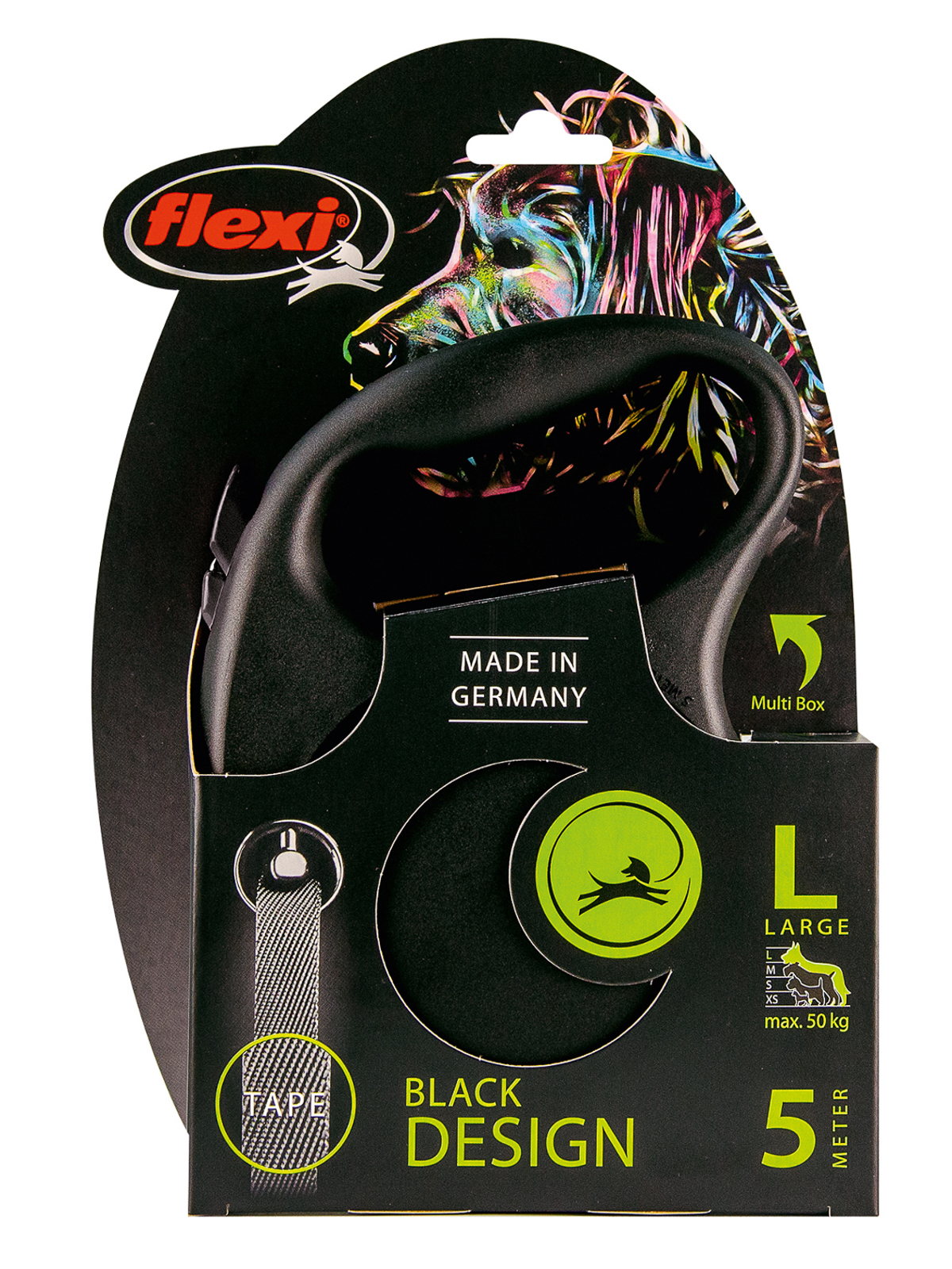 Flexi flexi рулетка Black Design L (до 50 кг) 5 м лента черный/серебро