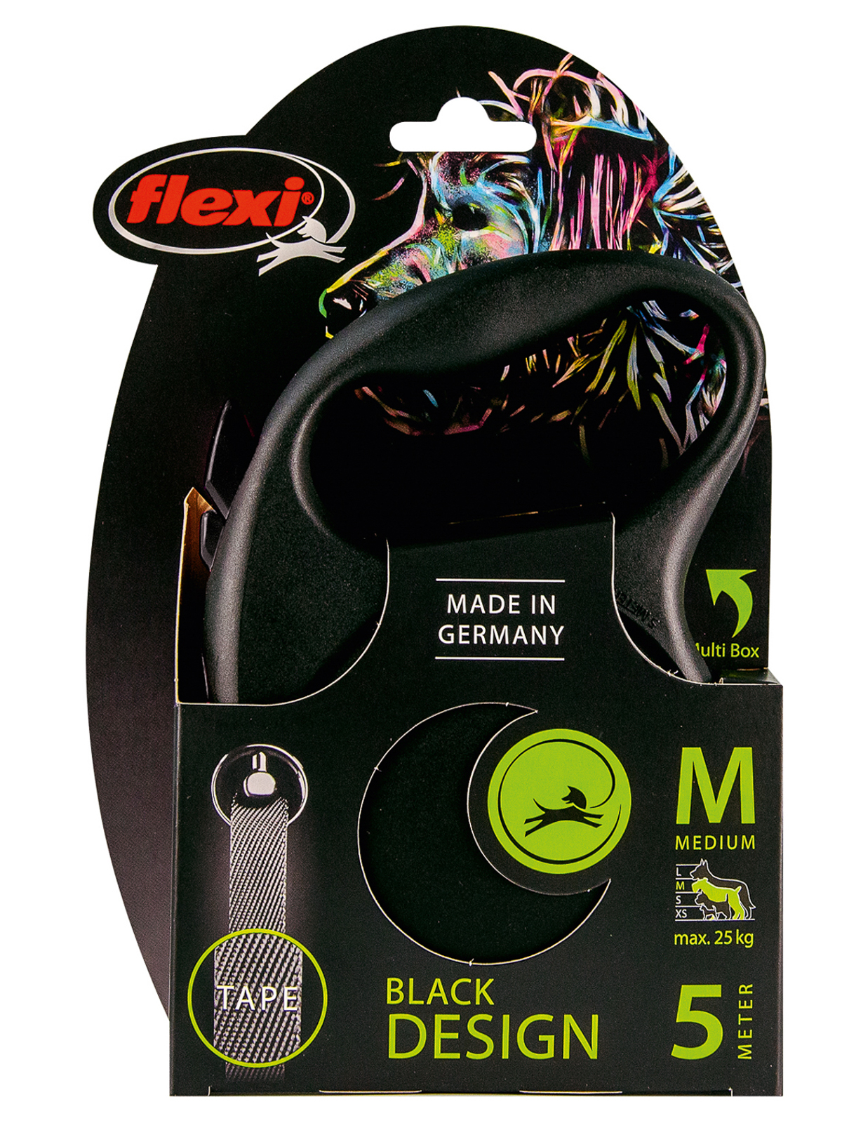 Flexi flexi рулетка Black Design M (до 25 кг) 5 м лента черный/серебро