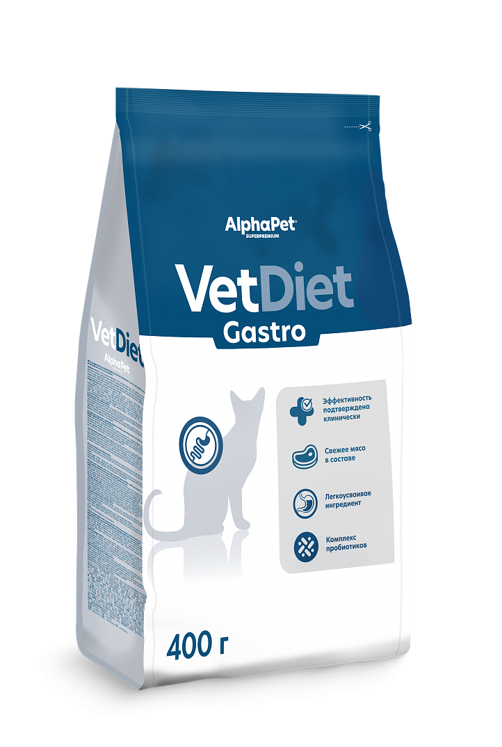 AlphaPet VetDiet Gastro (АльфаПет Гастро) Сухой корм для кошек при расстройствах пищeварения 400 г