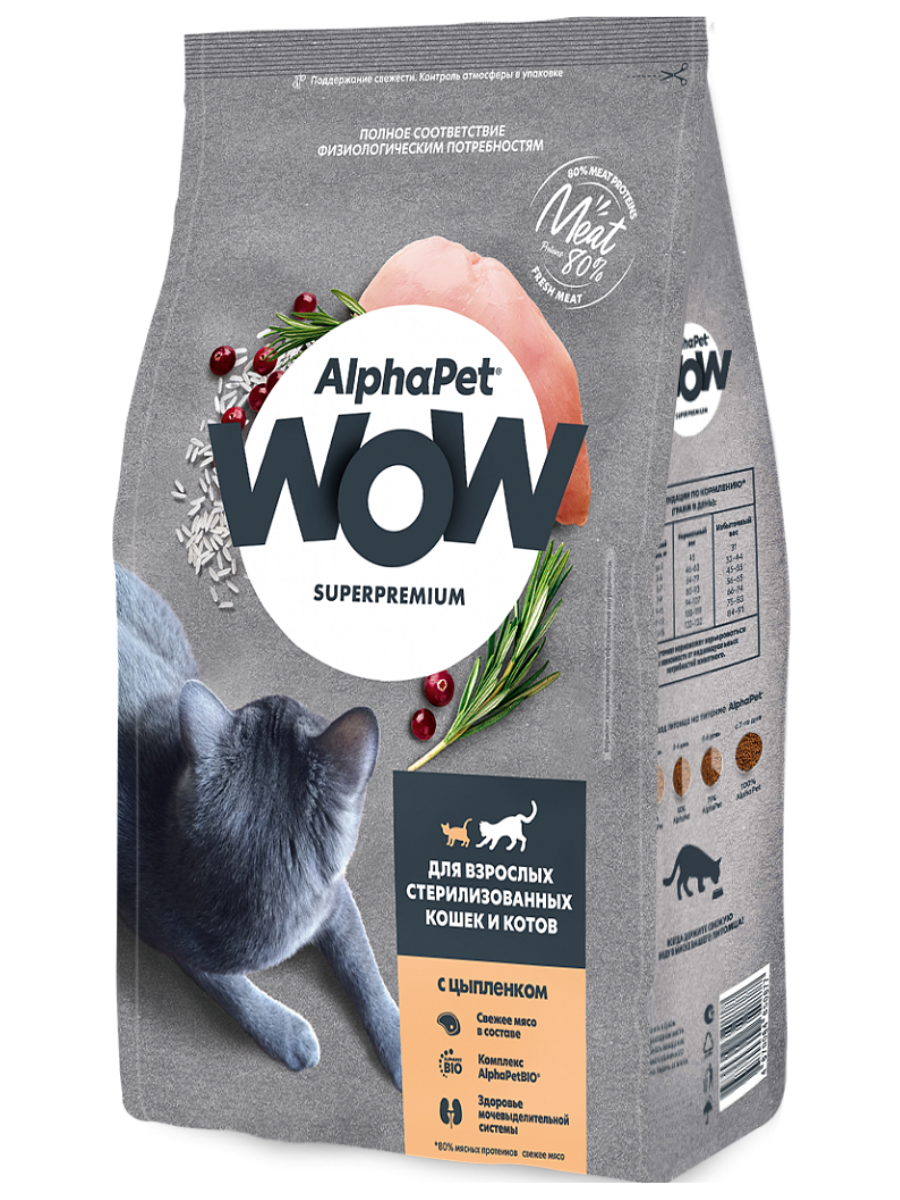 AlphaPet Альфа Пет WOW Сухой корм для стерилизованных кошек c Цыпленком 1,5кг 4670064650877