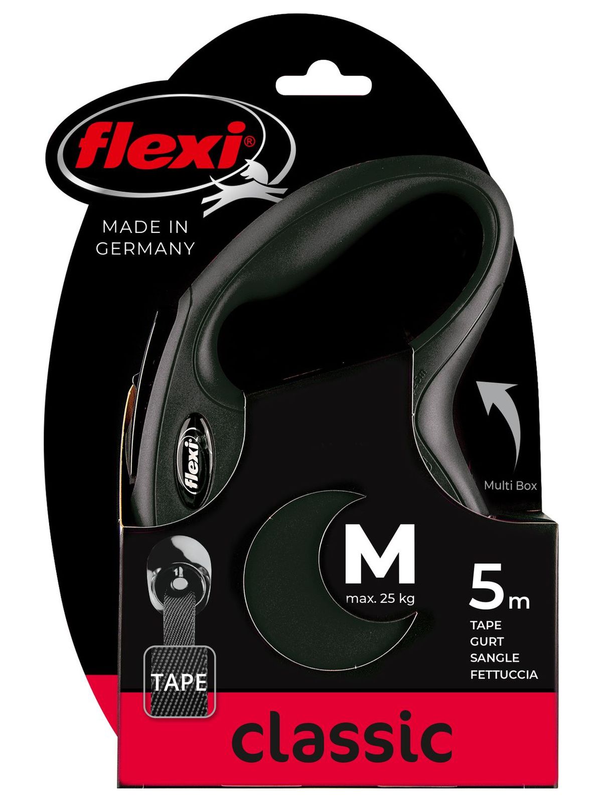 Flexi flexi рулетка New Classic M (до 25 кг) 5 м лента черная