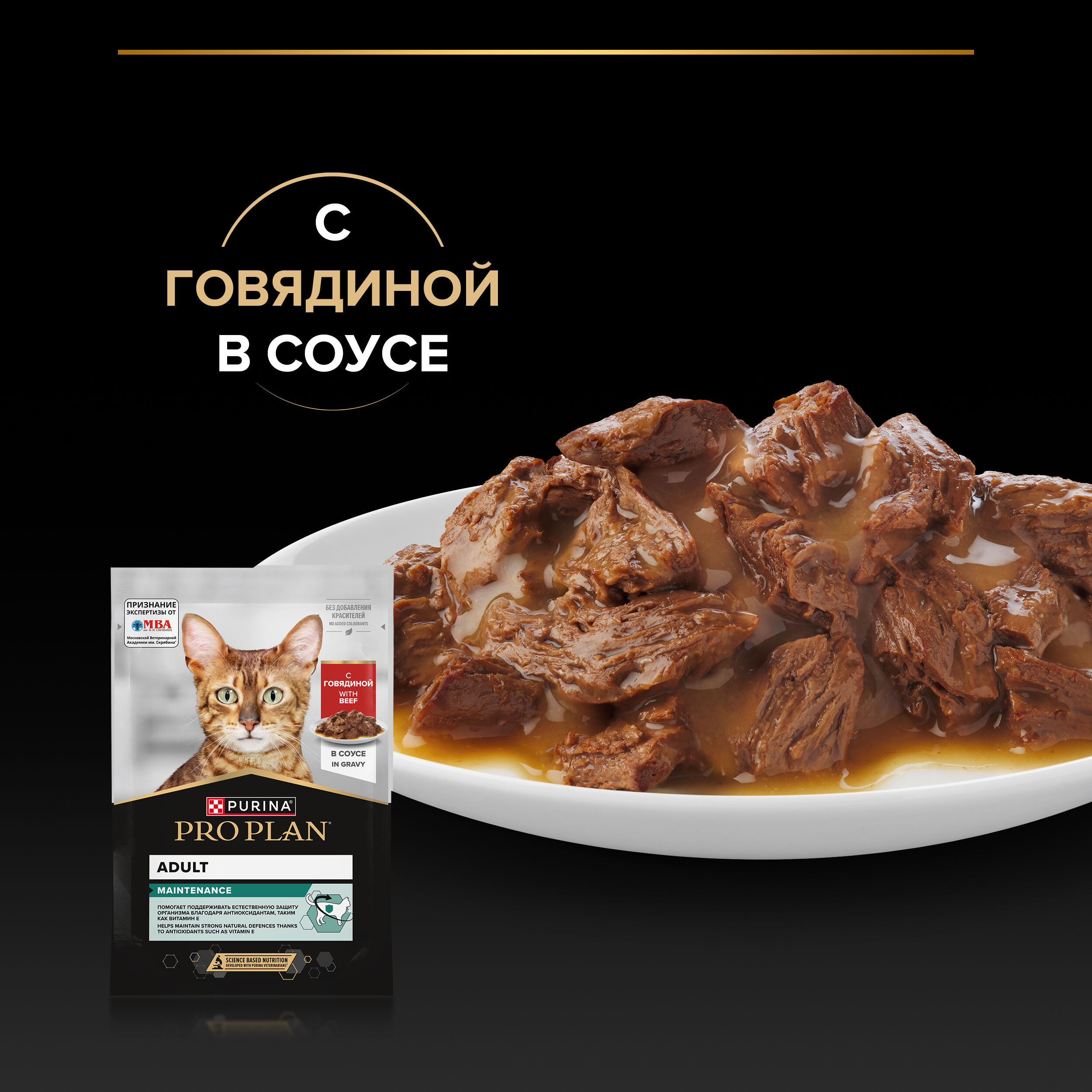 PROPLAN MAINTENANCE Влажный корм для взрослых кошек, с говядиной в соусе, 85 г