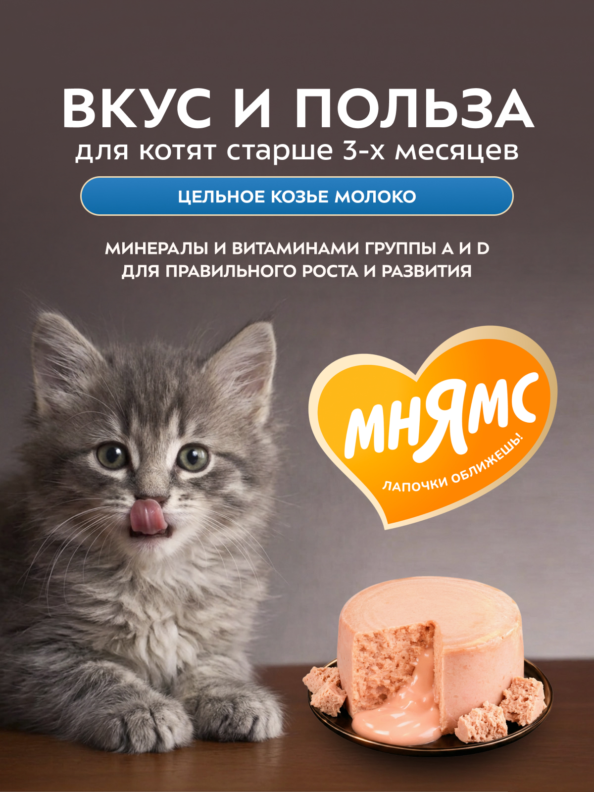 Влажный корм Мнямс Деликатес "Фондан" из мяса курицы с козьим молоком для котят старше 3 месяцев 80 г