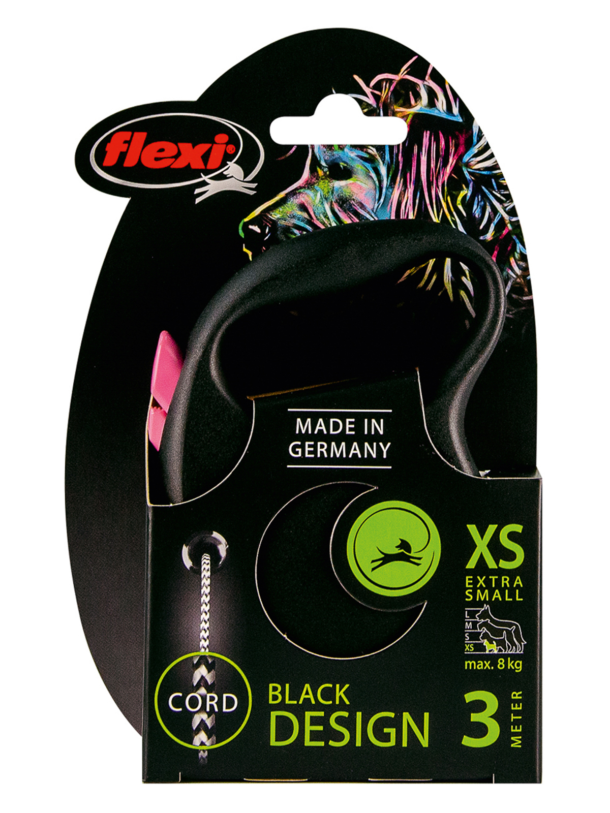 FLEXI BLACK DESIGN XS 3 м до 8 кг рулетка черная розовый дизайн трос