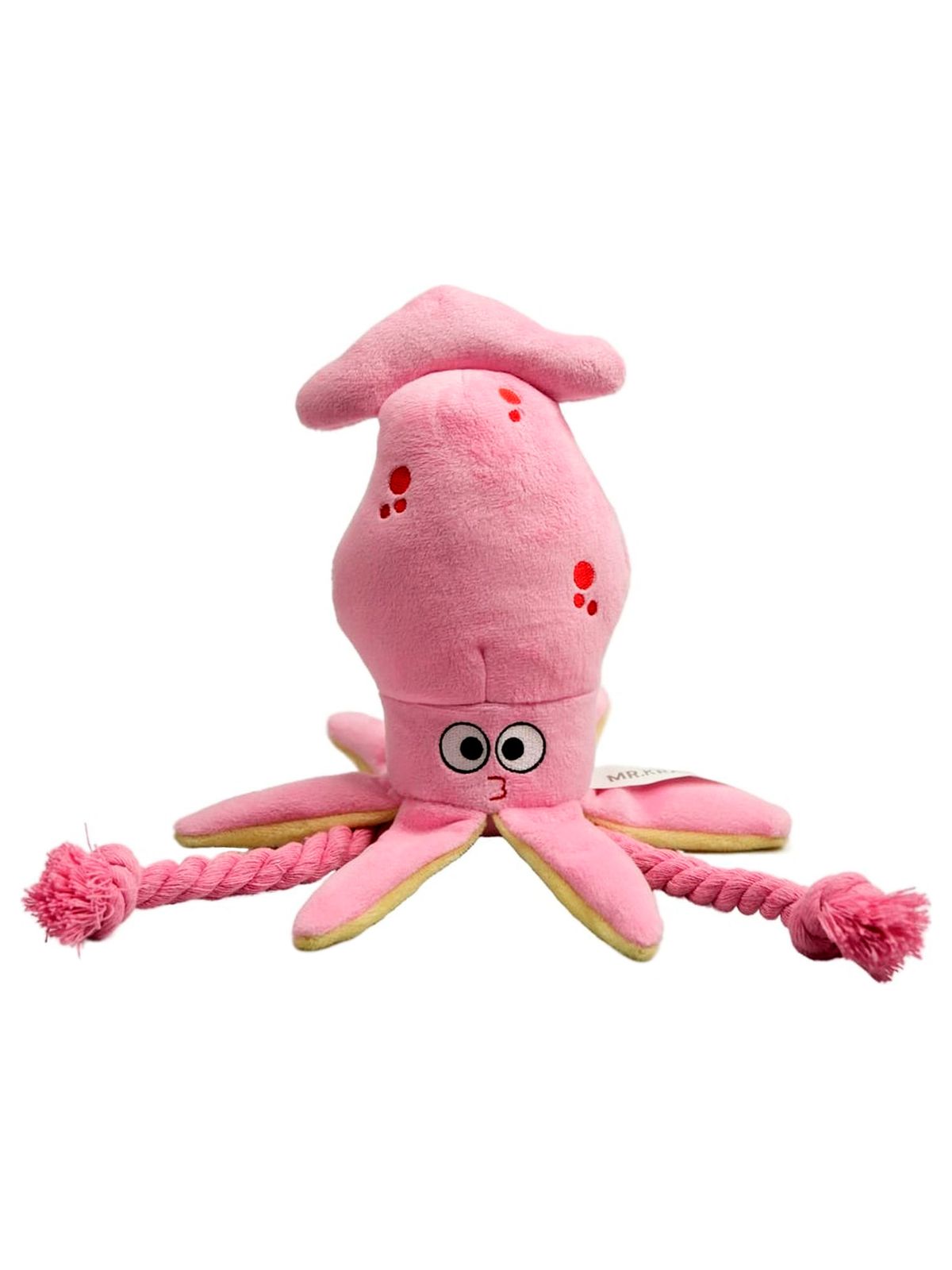 Игрушка Mr.Kranch для собак Кальмар плюшевая с канатиками и пищалкой 26 см розовая