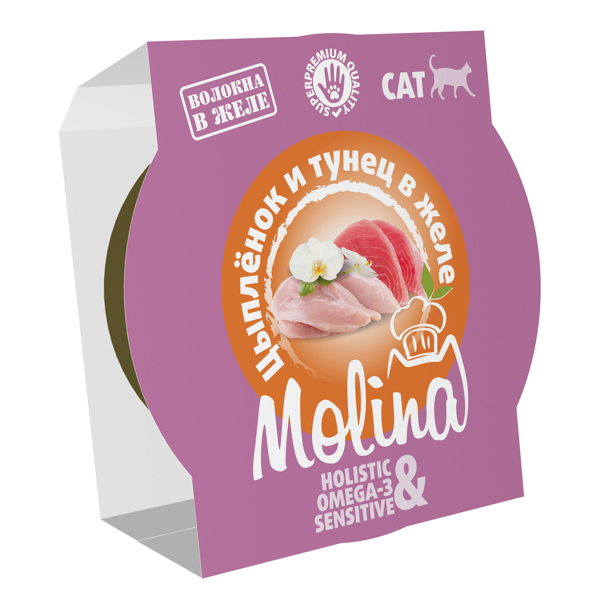 MOLINA Влажный корм для кошек с цыпленком и тунцом в желе, 75г