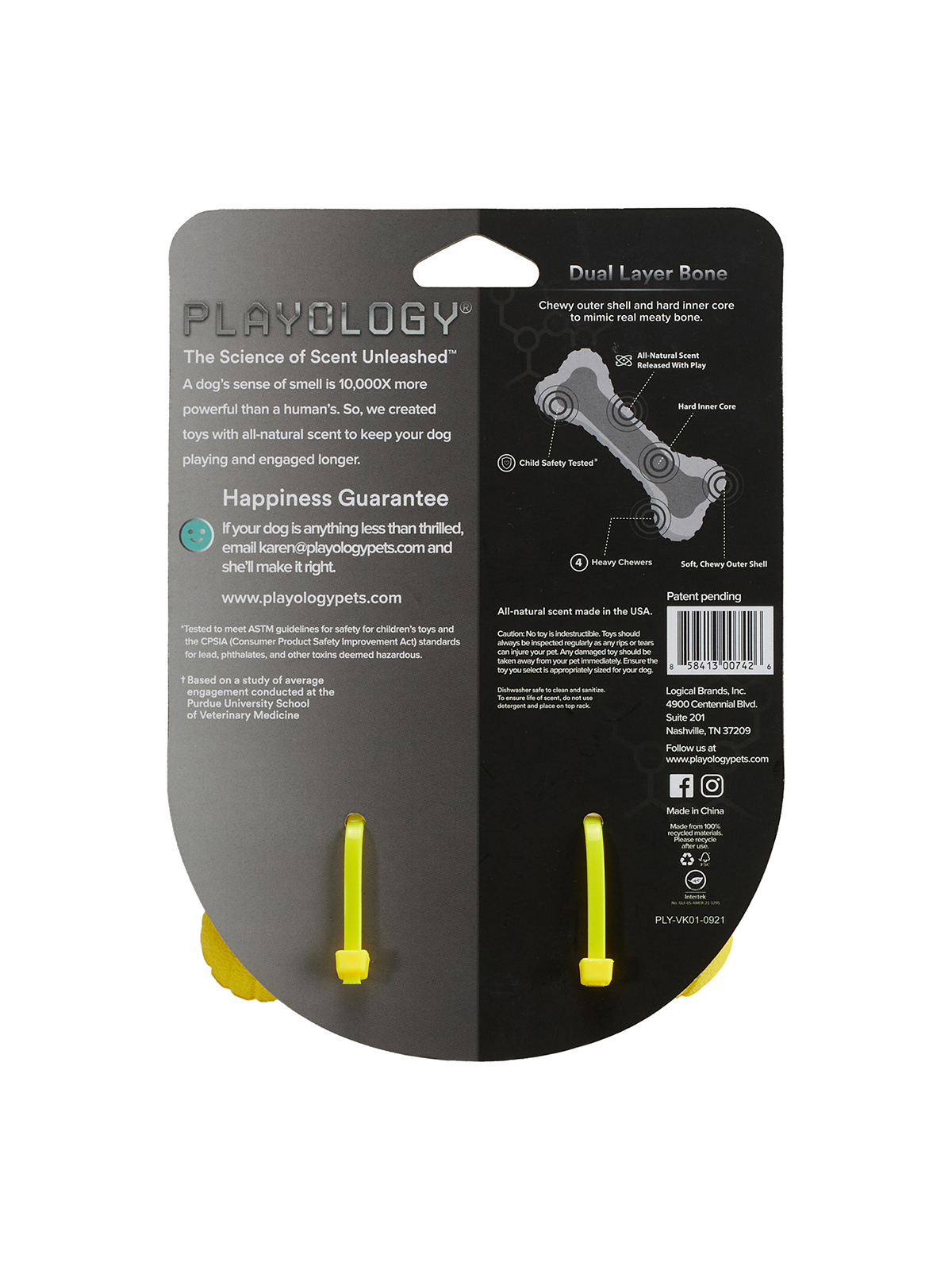 Playology двухслойная жевательная косточка DUAL LAYER BONE для собак средних пород с ароматом курицы, средняя, цвет желтый