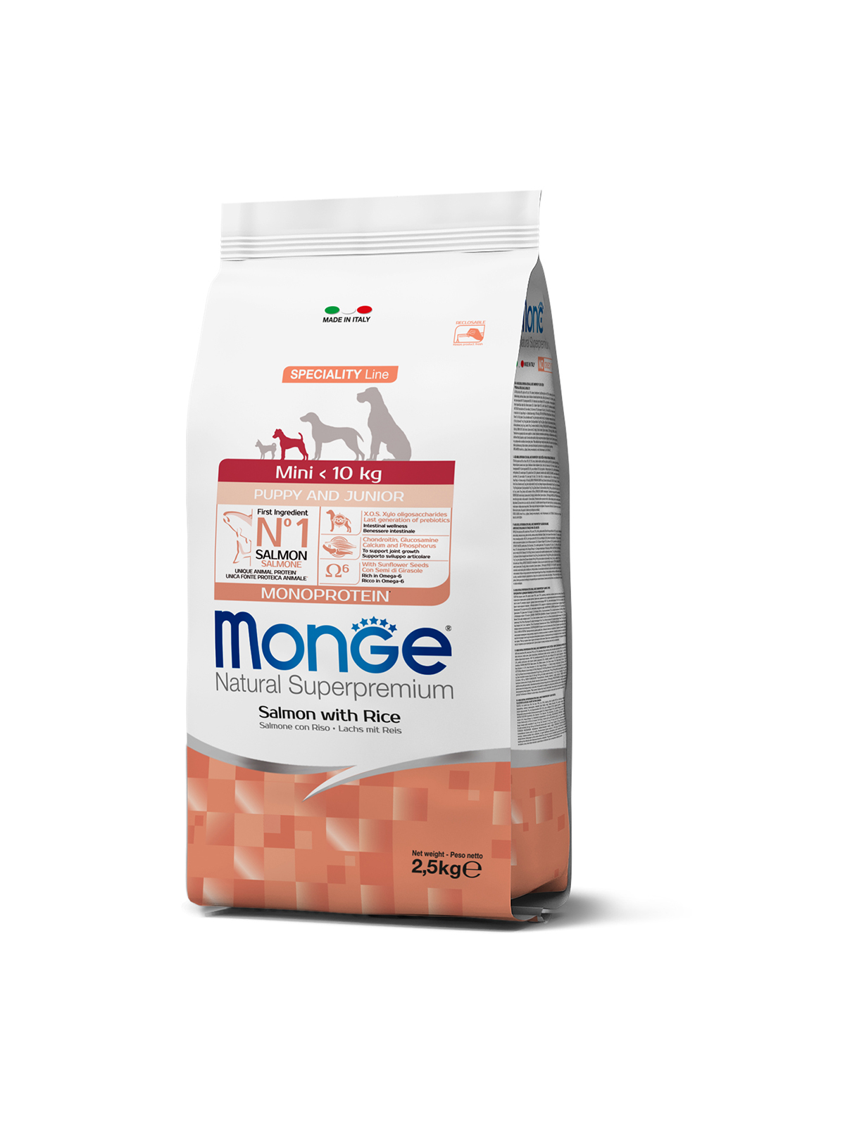 Сухой корм Monge Dog Speciality Line Monoprotein для щенков мелких пород, из лосося с рисом 2,5 кг