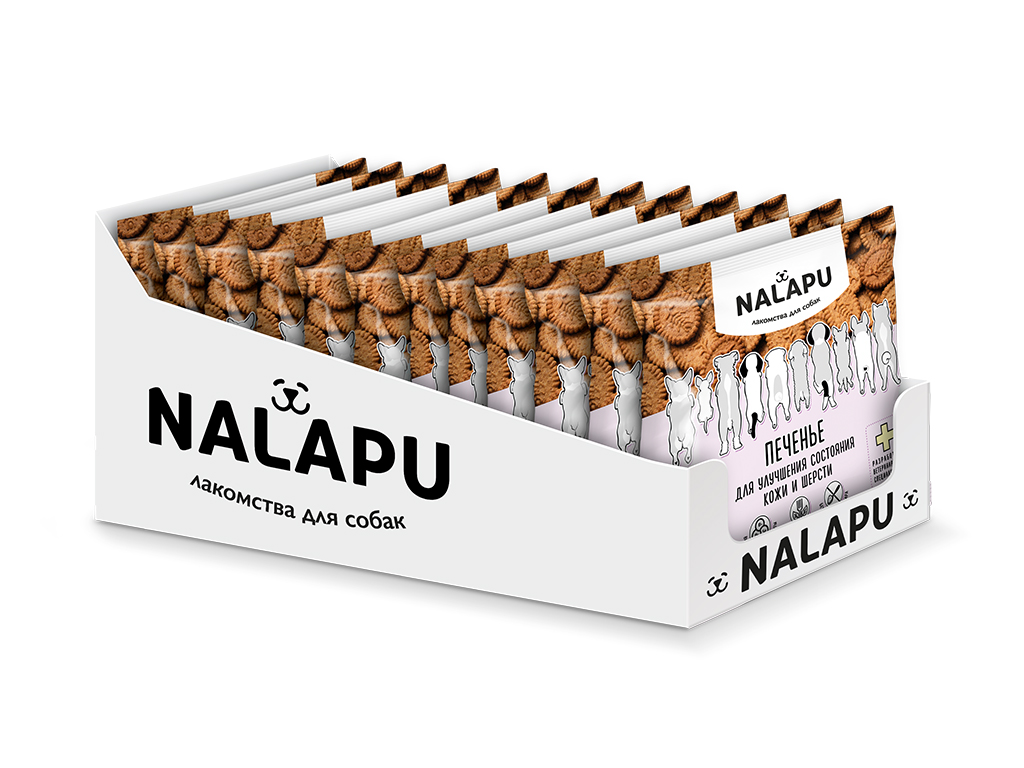 Печенье NALAPU для улучшения состояния кожи и шерсти у собак, мультивитаминное, 115 г