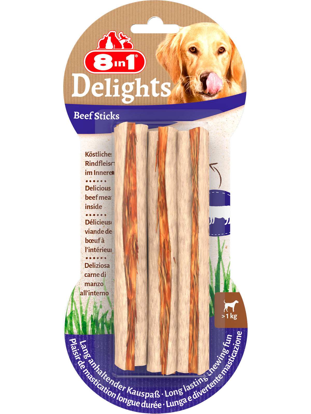 8in1 DELIGHTS Beef палочки с говядиной для мелких и средних собак 13 см 3 шт