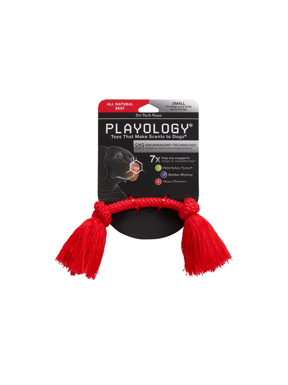 Playology жевательный канат DRI-TECH ROPE для собак мелких пород с ароматом говядины, маленький, цвет красный