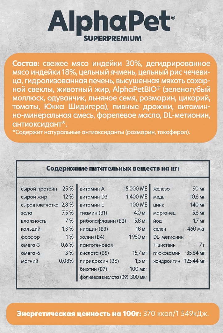 AlphaPet MONOPROTEIN Сухой корм из индейки для собак средних и крупных пород 2 кг 4670064652673