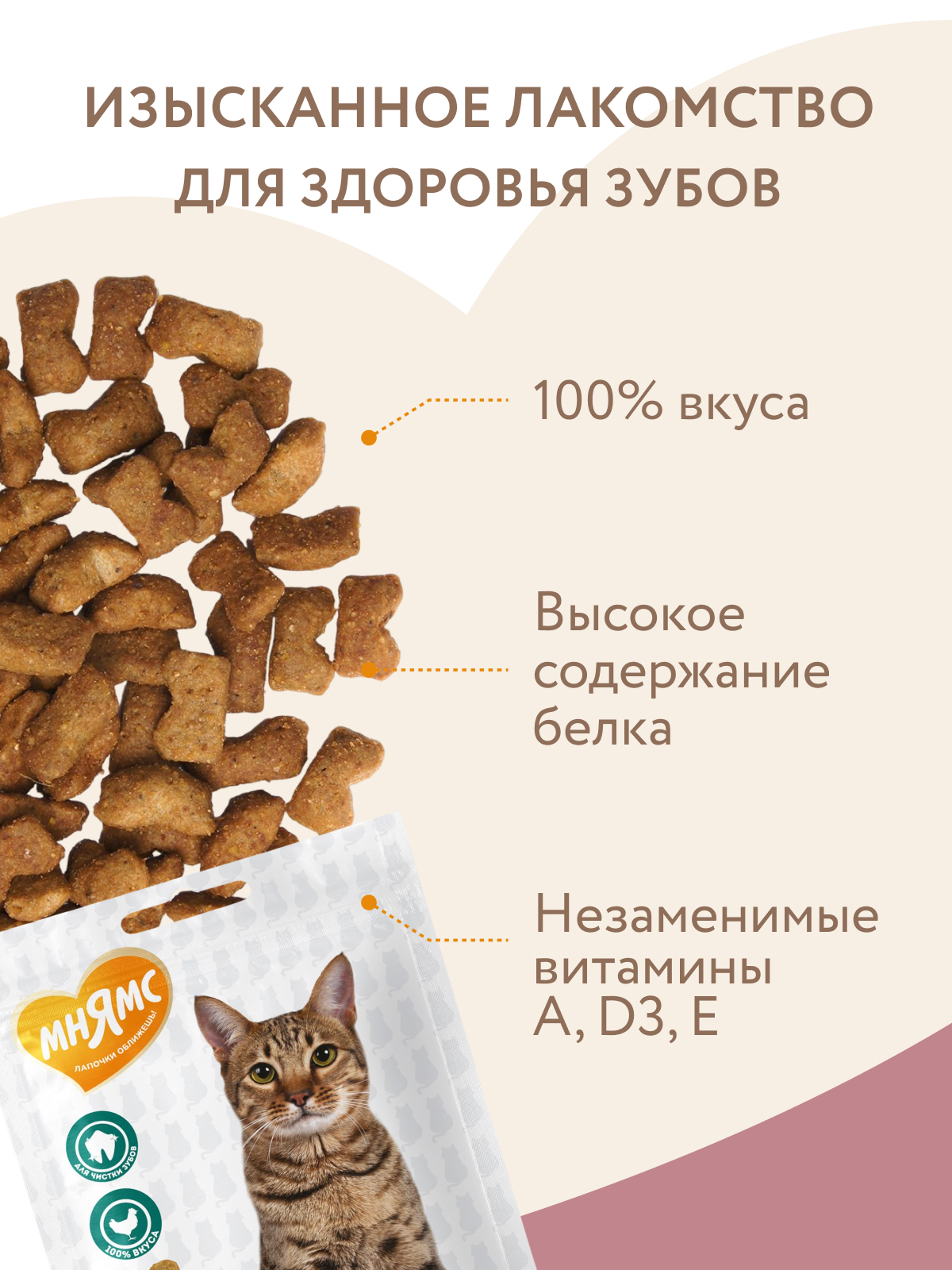 Лакомство Мнямс "Здоровые зубы" хрустящие подушечки для кошек с цыпленком 60 г.