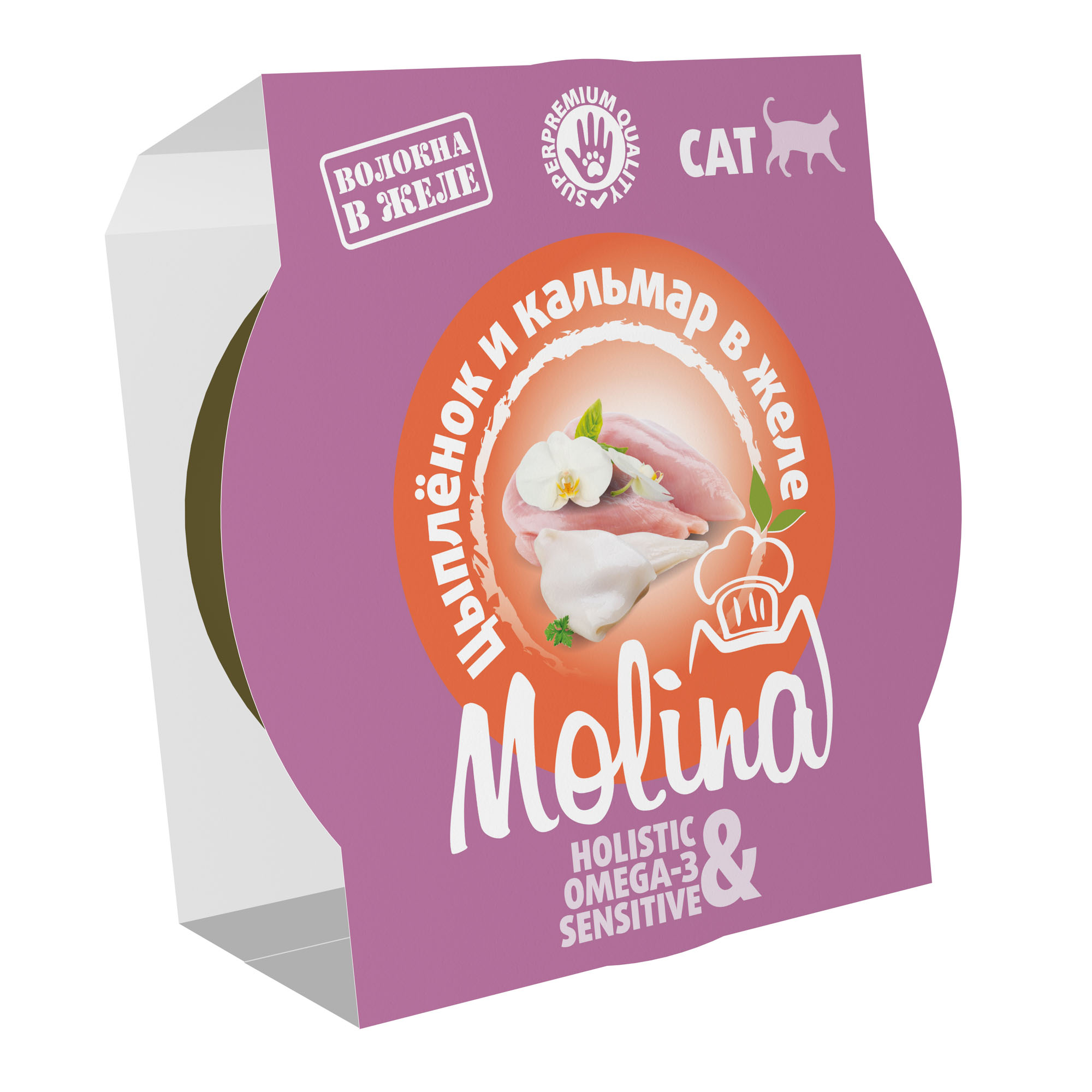 MOLINA Влажный корм для кошек, с цыпленком и кальмаром в желе, 75 г