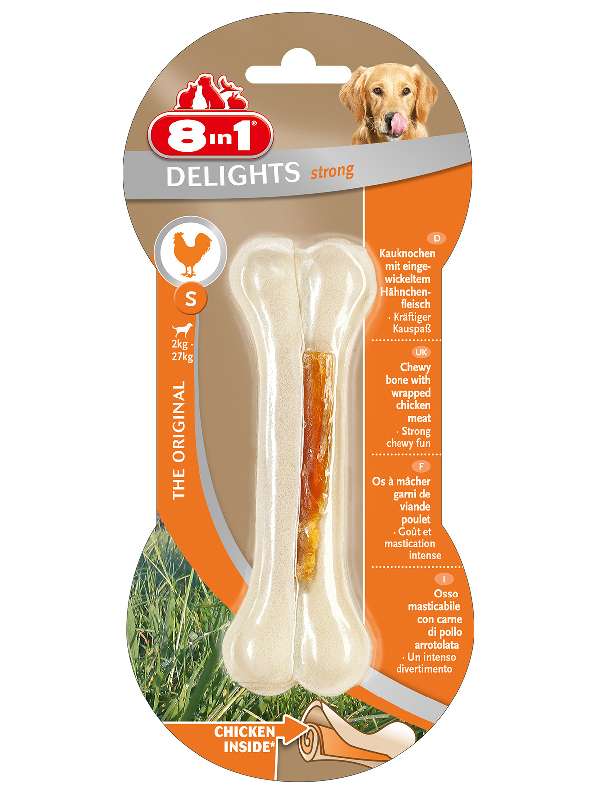 8in1 DELIGHTS Strong S косточка сверхпрочная с куриным мясом для мелких и средних собак 11 см