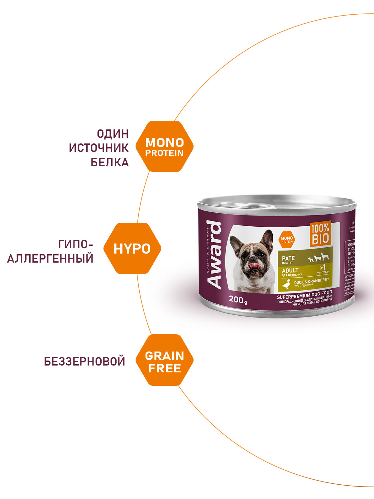 Влажный корм AWARD для взрослых собак паштет из утки с брусникой 200г