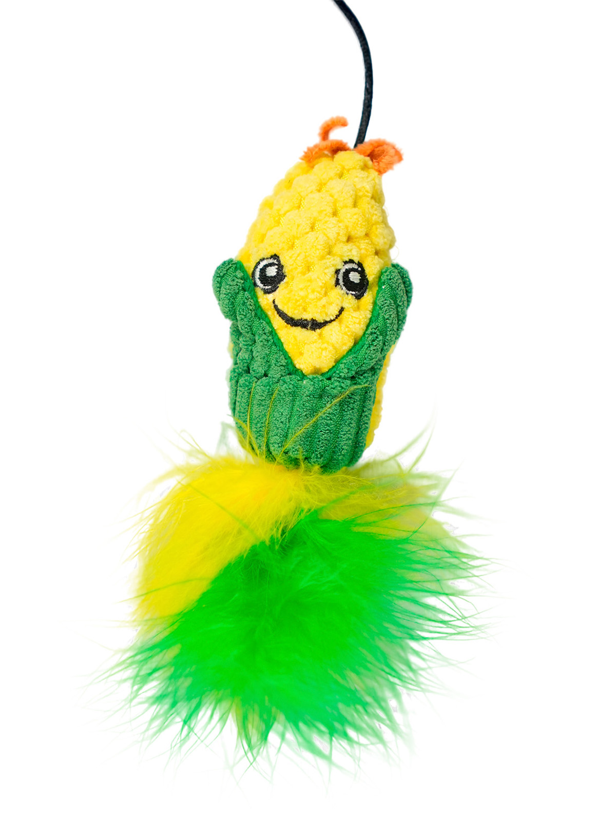 Игрушка-дразнилка Mr.Kranch для кошек Кукуруза плюшевая с кошачьей мятой и перышками 17 см зеленая
