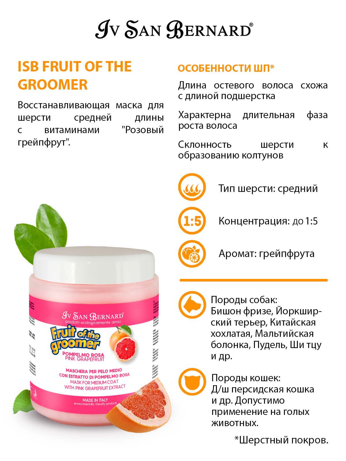 ISB  Grapefruit маска для шерсти средней длины 1 л 8022767041326