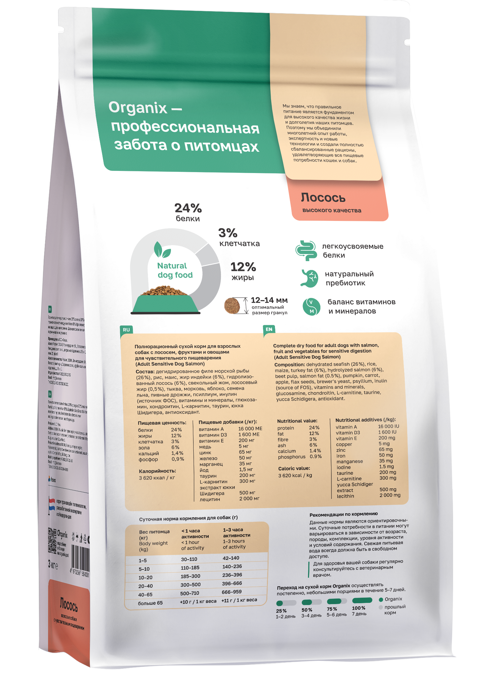 Organix Сухой корм Sensitive для собак с чув. пищеварением с лососем и фруктами 3 кг