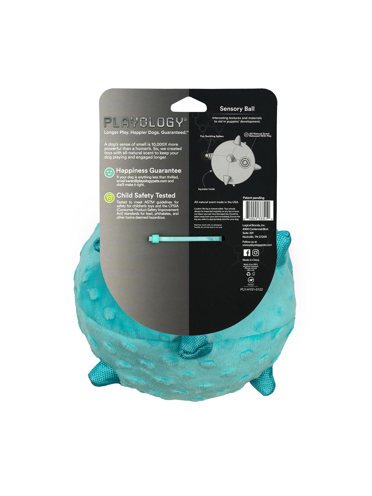 Playology PUPPY SENSORY BALL Сенсорный плюш. мяч  для щенков с ароматом арахиса, голубой, 15см