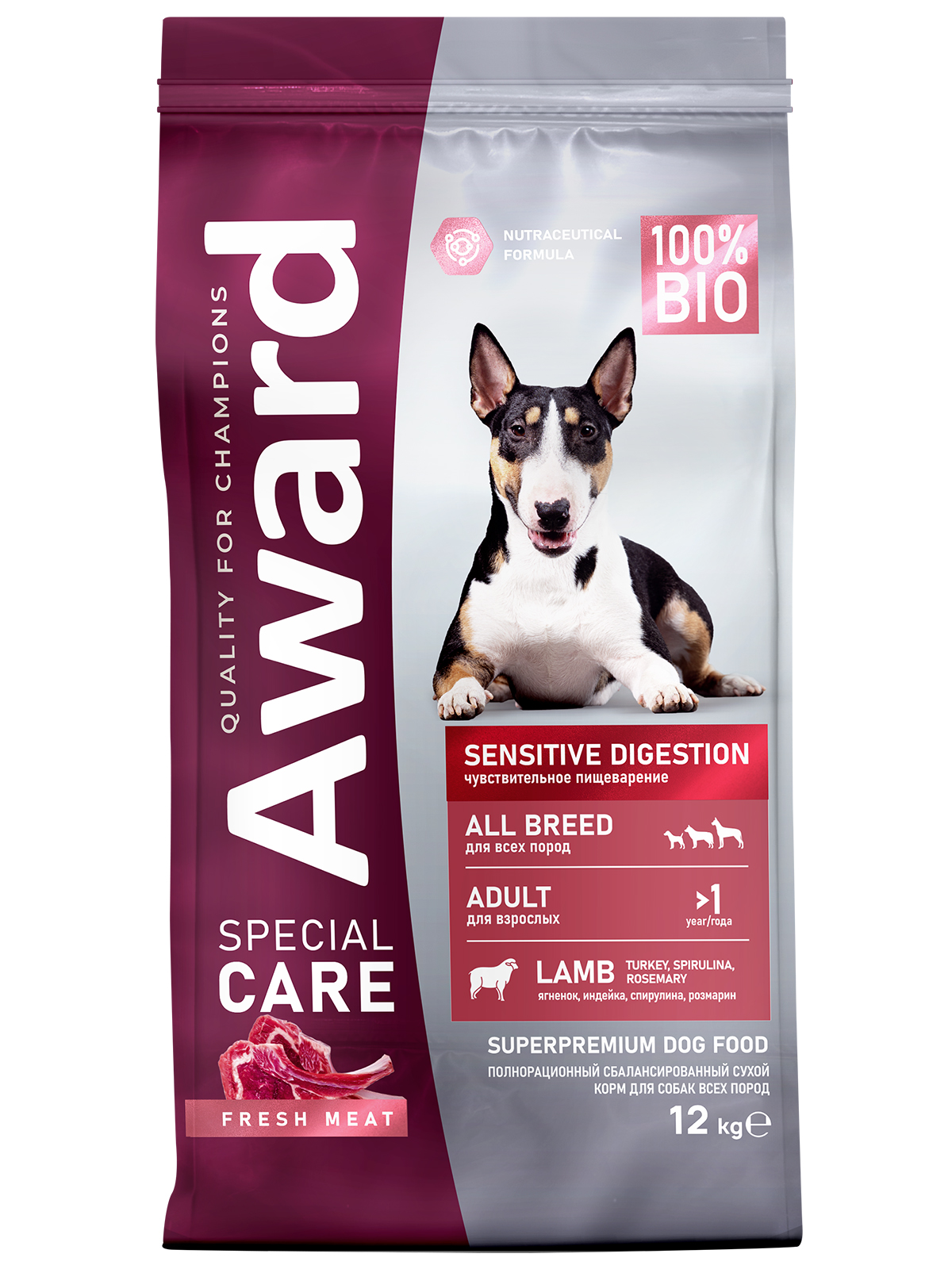 Сухой корм AWARD SPECIAL CARE Sensitive Digestion для взрослых собак всех пород с чувствительным пищеварением со свежим мясом ягненка 12кг