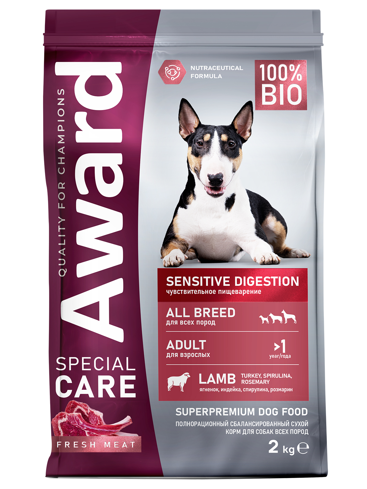 Сухой корм AWARD SPECIAL CARE Sensitive Digestion для взрослых собак всех пород с чувствительным пищеварением со свежим мясом ягненка 2кг