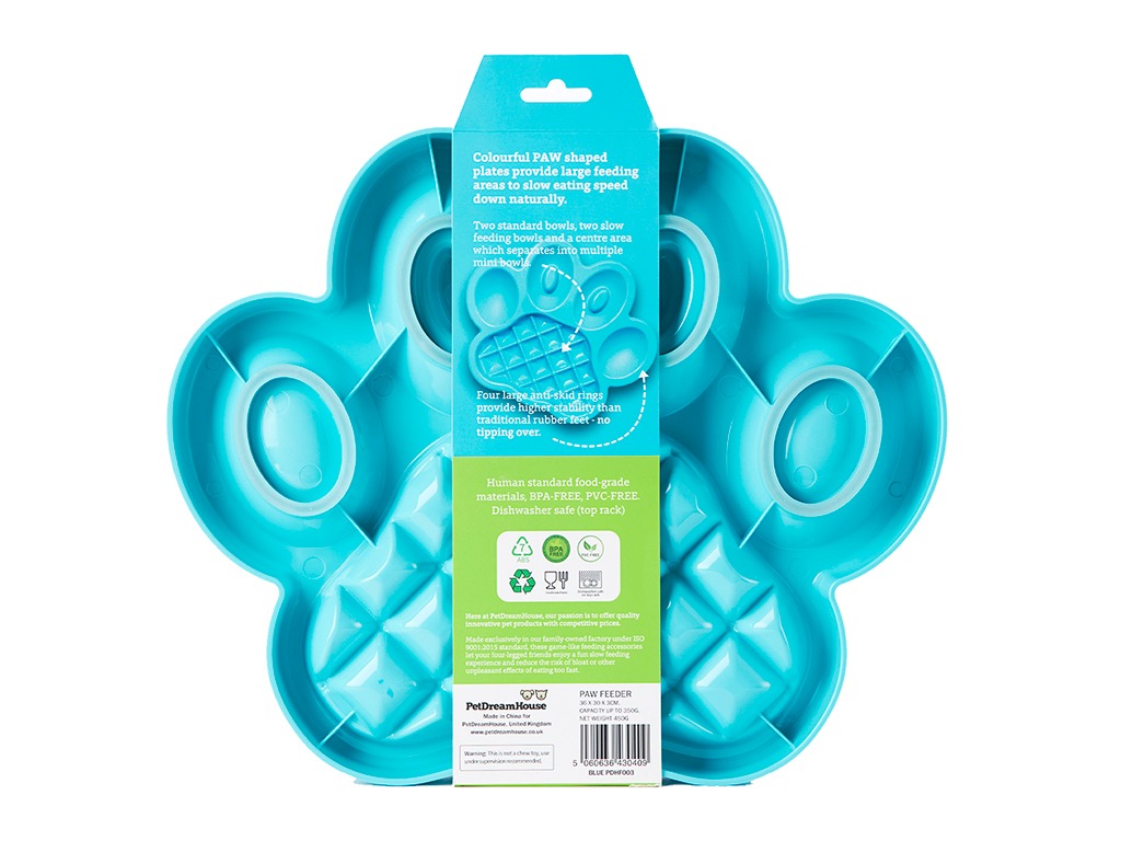 Миска Лапа для медленного кормления, синяя / PetDreamHouse PAW Slow Feeder Blue Easy, 450 г