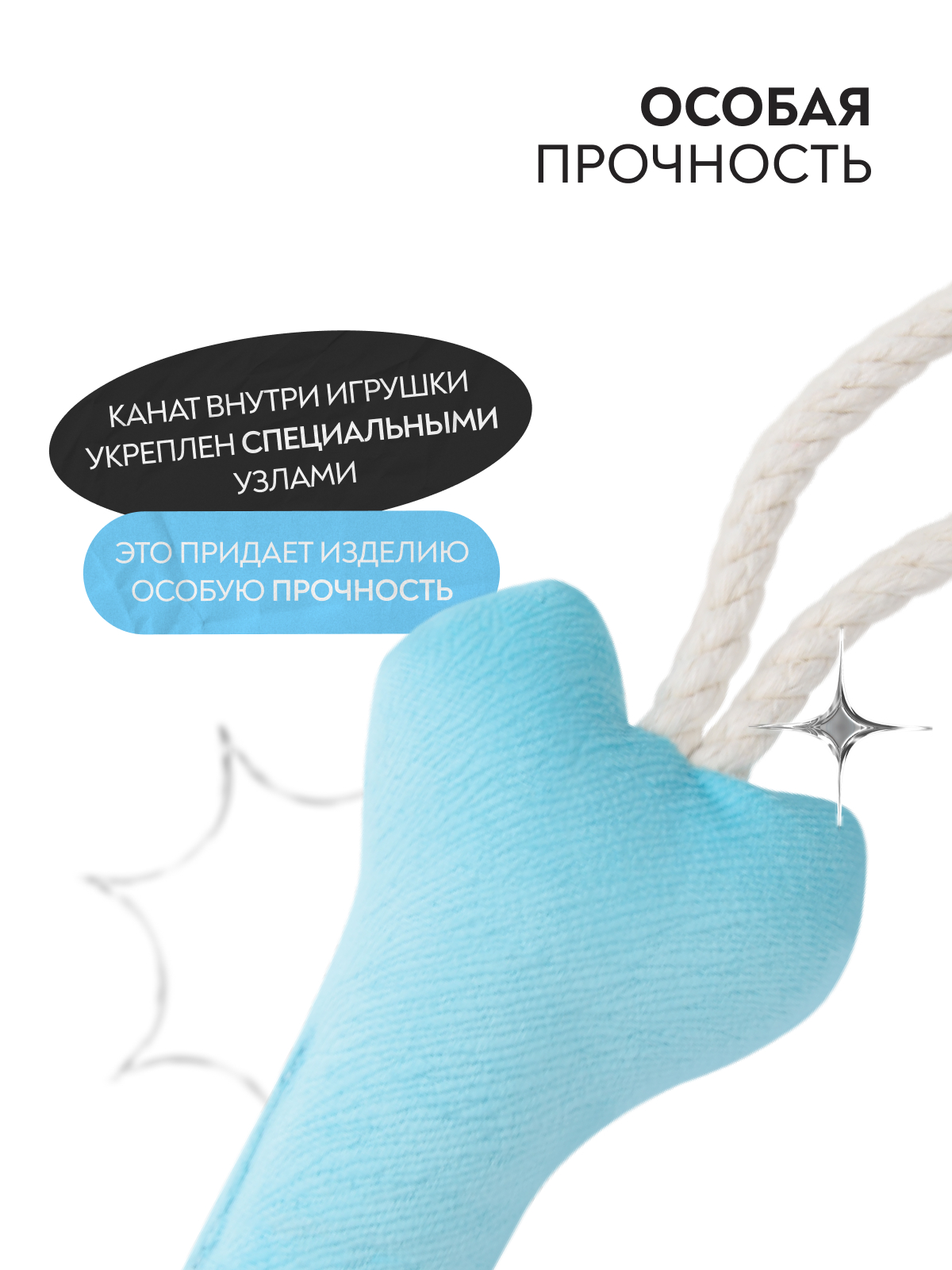 Игрушка Mr.Kranch для собак мелких и средних пород Косточка с канатом 31х9х4см, нежно-голубая