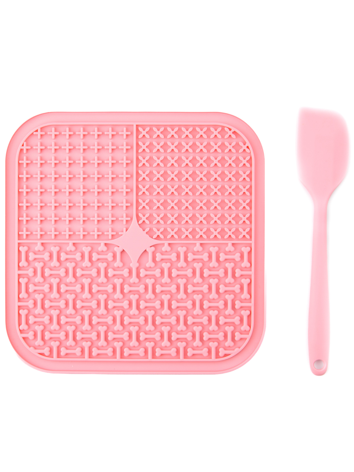 Лизательный коврик Mr.Kranch для медленного поедания силиконовый 20*20 см розовая с лопаткой