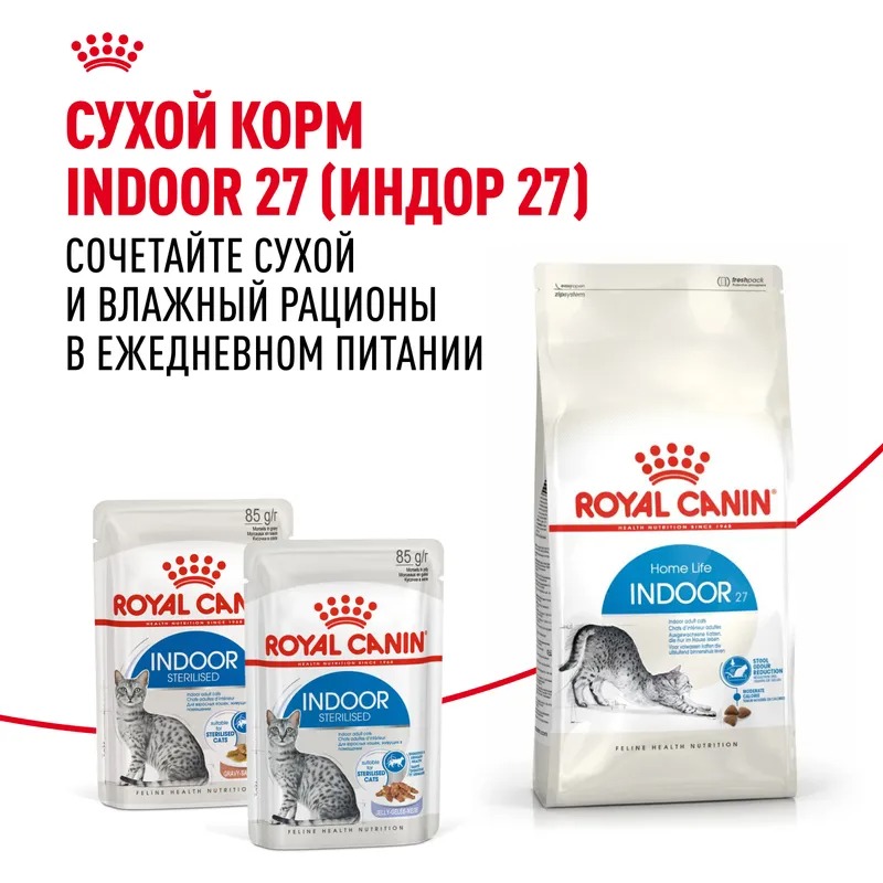 Royal Canin Indoor Sterilised Влажный корм для взрослых кошек живущих в помещении, кусочки в соусе, 85гр