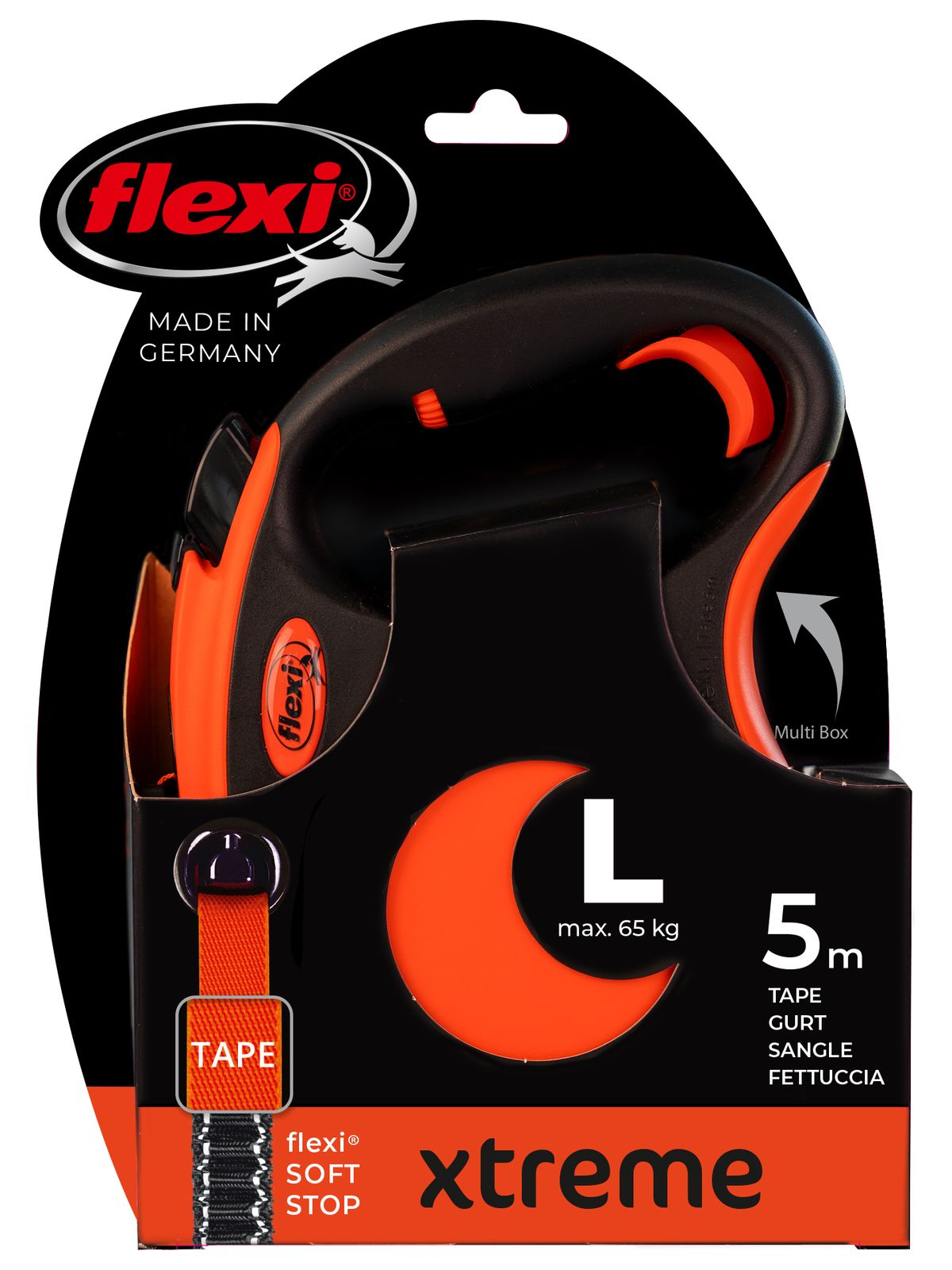 Flexi flexi рулетка Xtreme L (до 65 кг) 5 м лента оранжевая