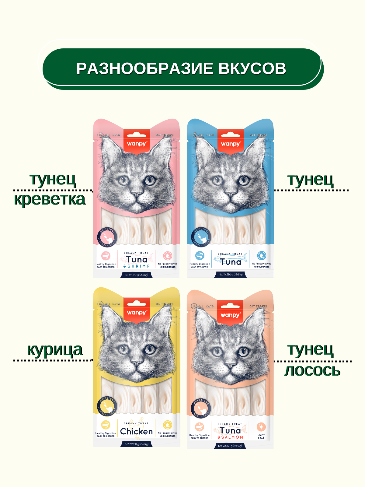 Wanpy Cat Лакомство для кошек нежное пюре из курицы 25 шт х14 г