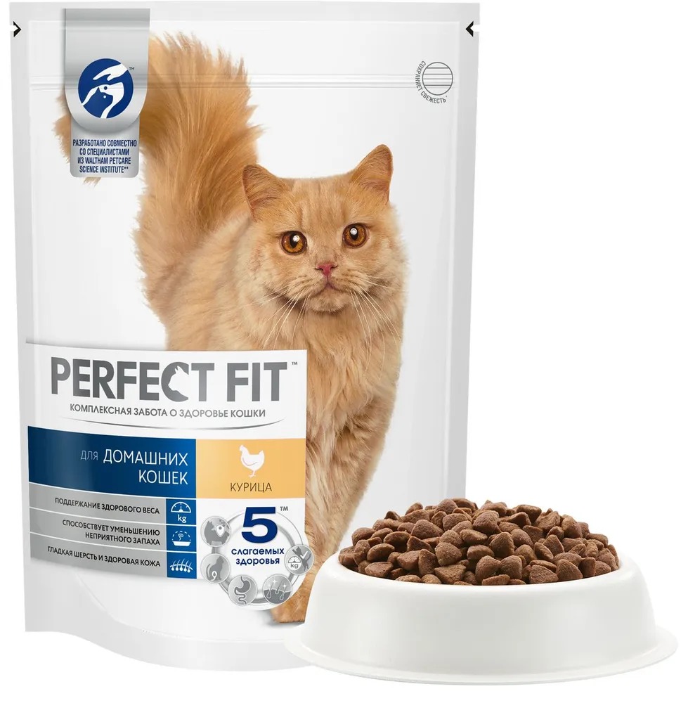 PERFECT FIT Сухой корм для домашних кошек с курицей 650гр