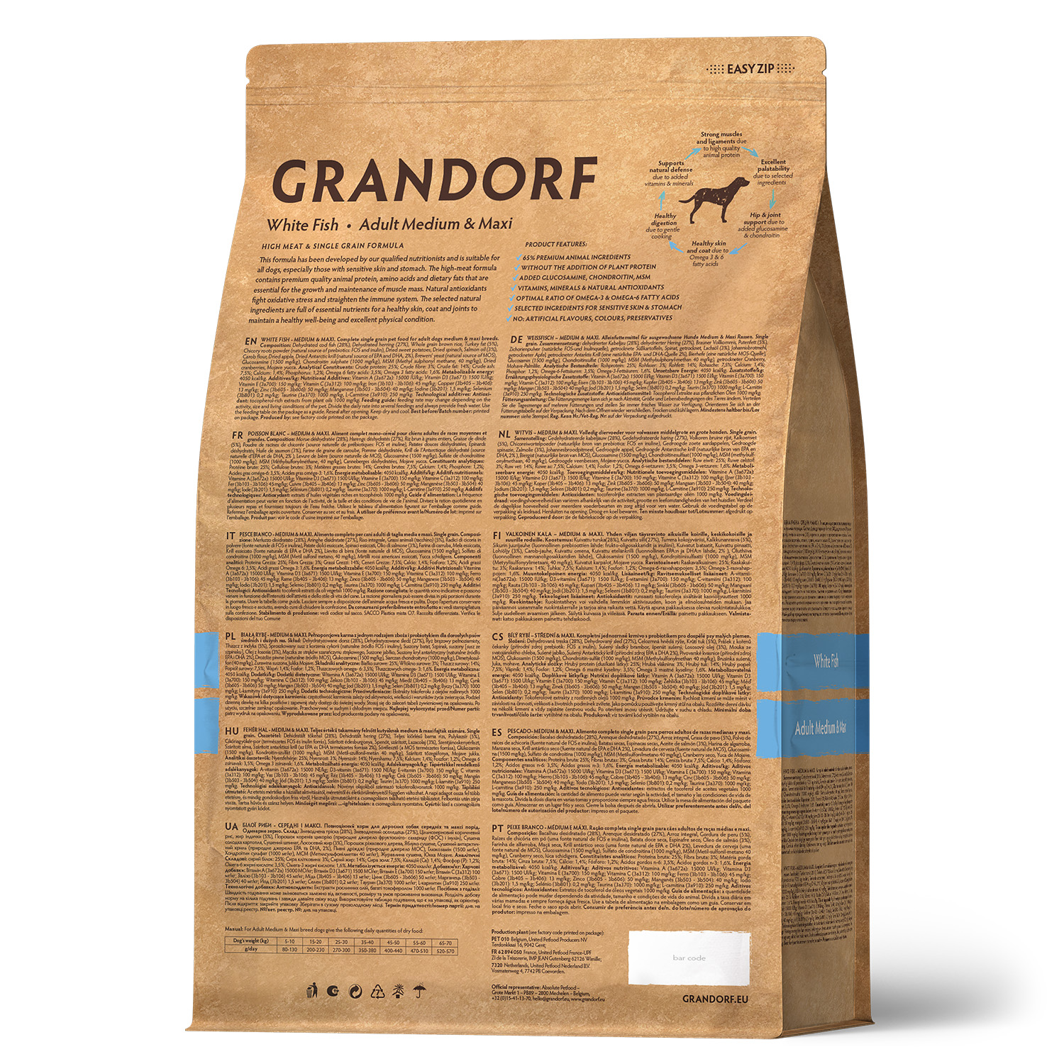 Grandorf Сухой корм для средних собак с белой рыбой 10 кг 5407007851027