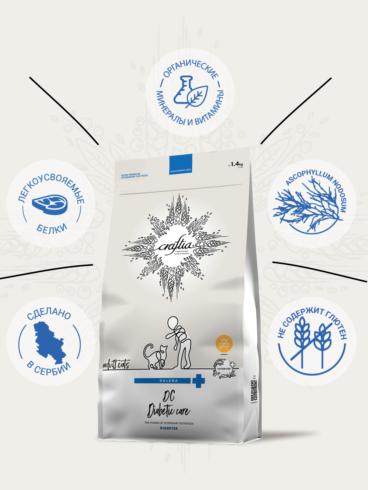 Ветеринарная диета CRAFTIA GALENA CAT DIABETIC CARE Диабетик для кошек при сахарном диабете 1,4 кг