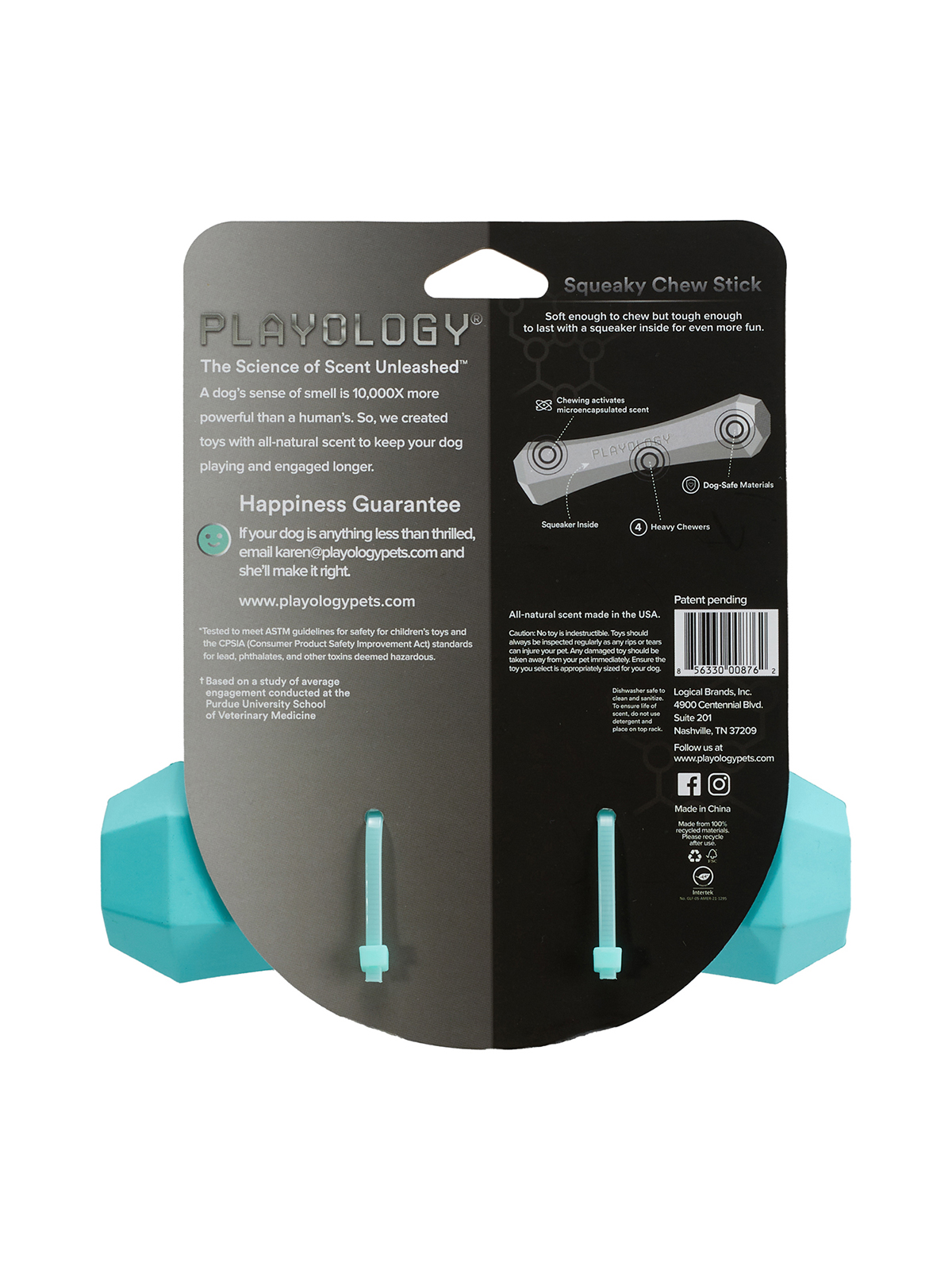 Playology  жевательная палочка SQUEAKY CHEW STICK для собак средних пород с ароматом арахиса, средняя, цвет голубой