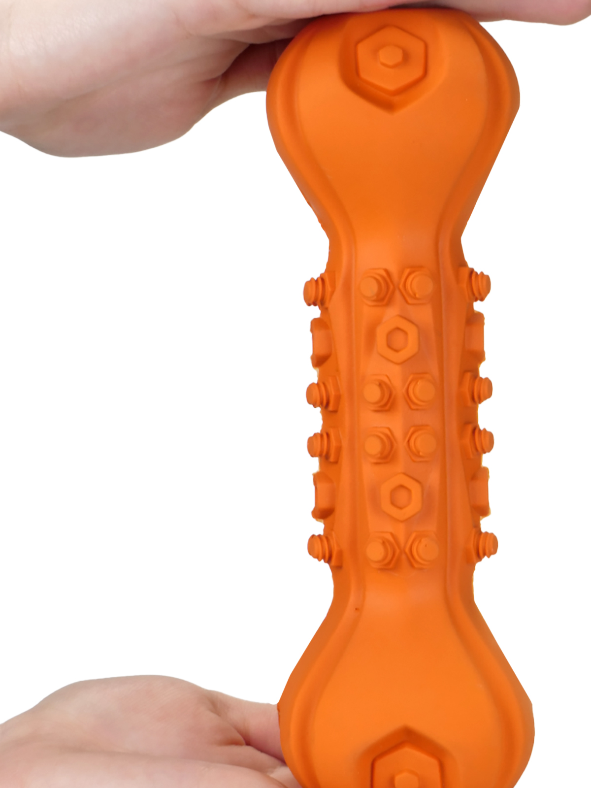 Игрушка Mr.Kranch для собак Гантель дентальная с пищалкой 22 см оранжевая с ароматом бекона