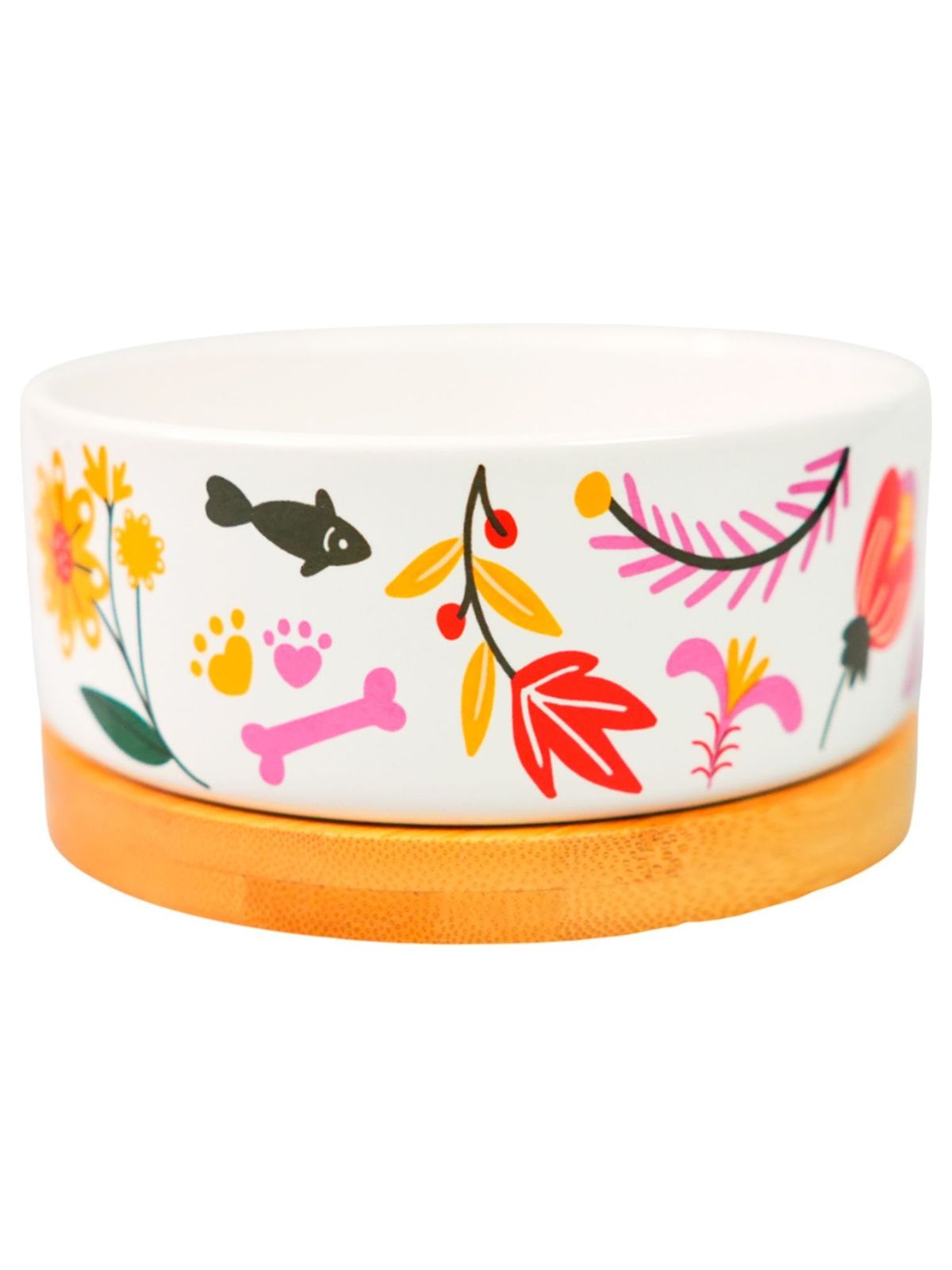 Миска Mr.Kranch Bamboo 340 мл Цветы Прованса керамическая на бамбуковой подставке розовая (35002)