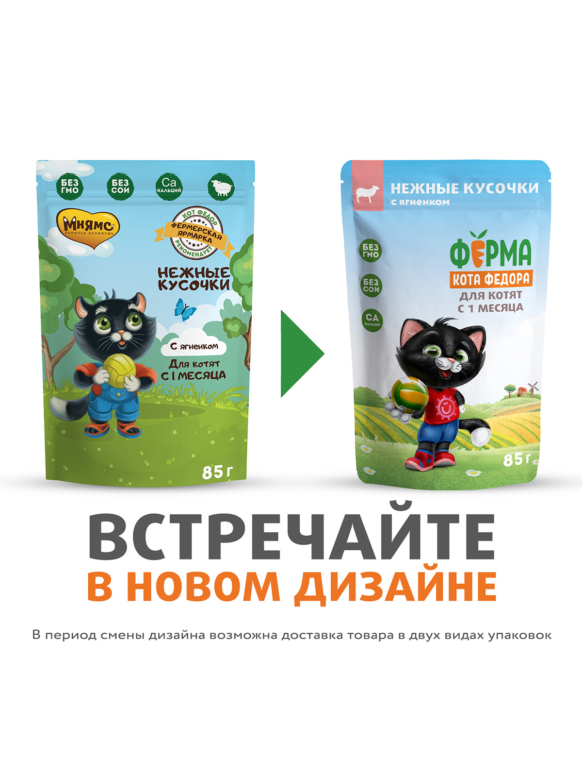 Влажный корм Ферма кота Фёдора нежные кусочки в желе с ягненком для котят 85г