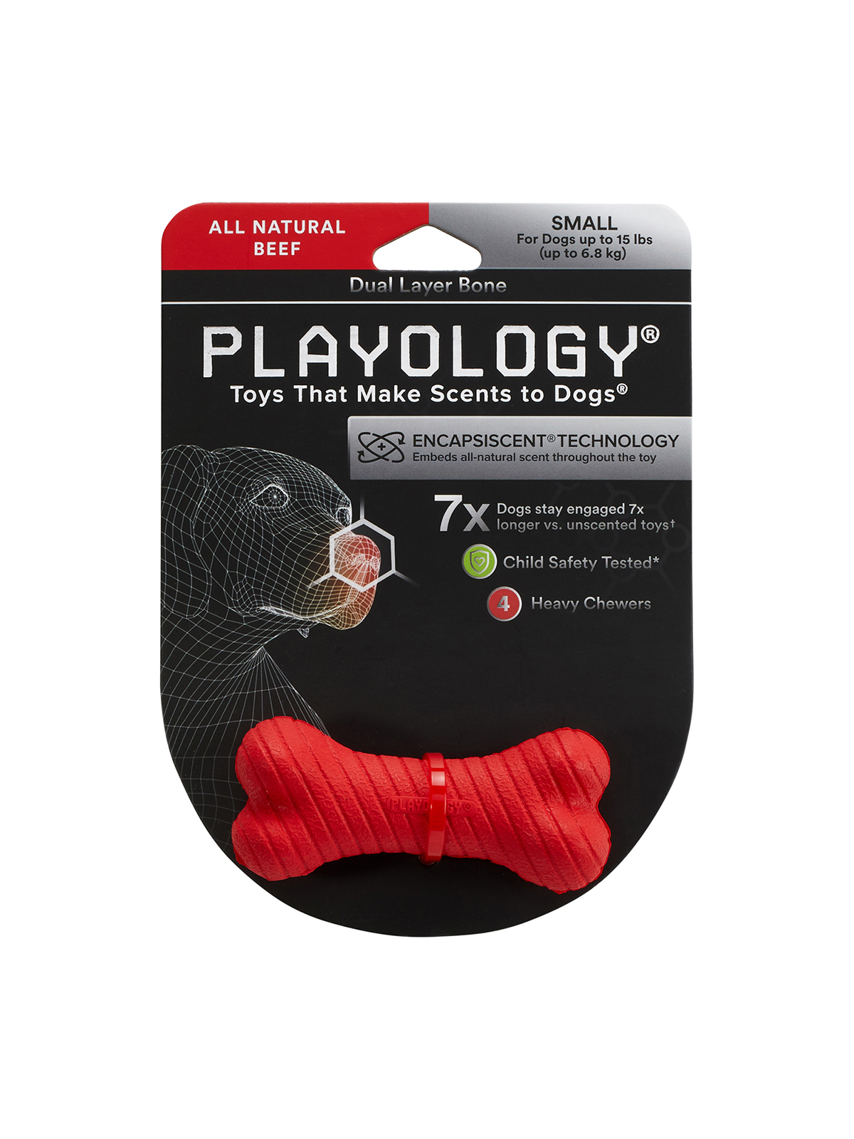 Playology двухслойная жевательная косточка DUAL LAYER BONE для собак мелких пород с ароматом говядины, маленькая, цвет красный