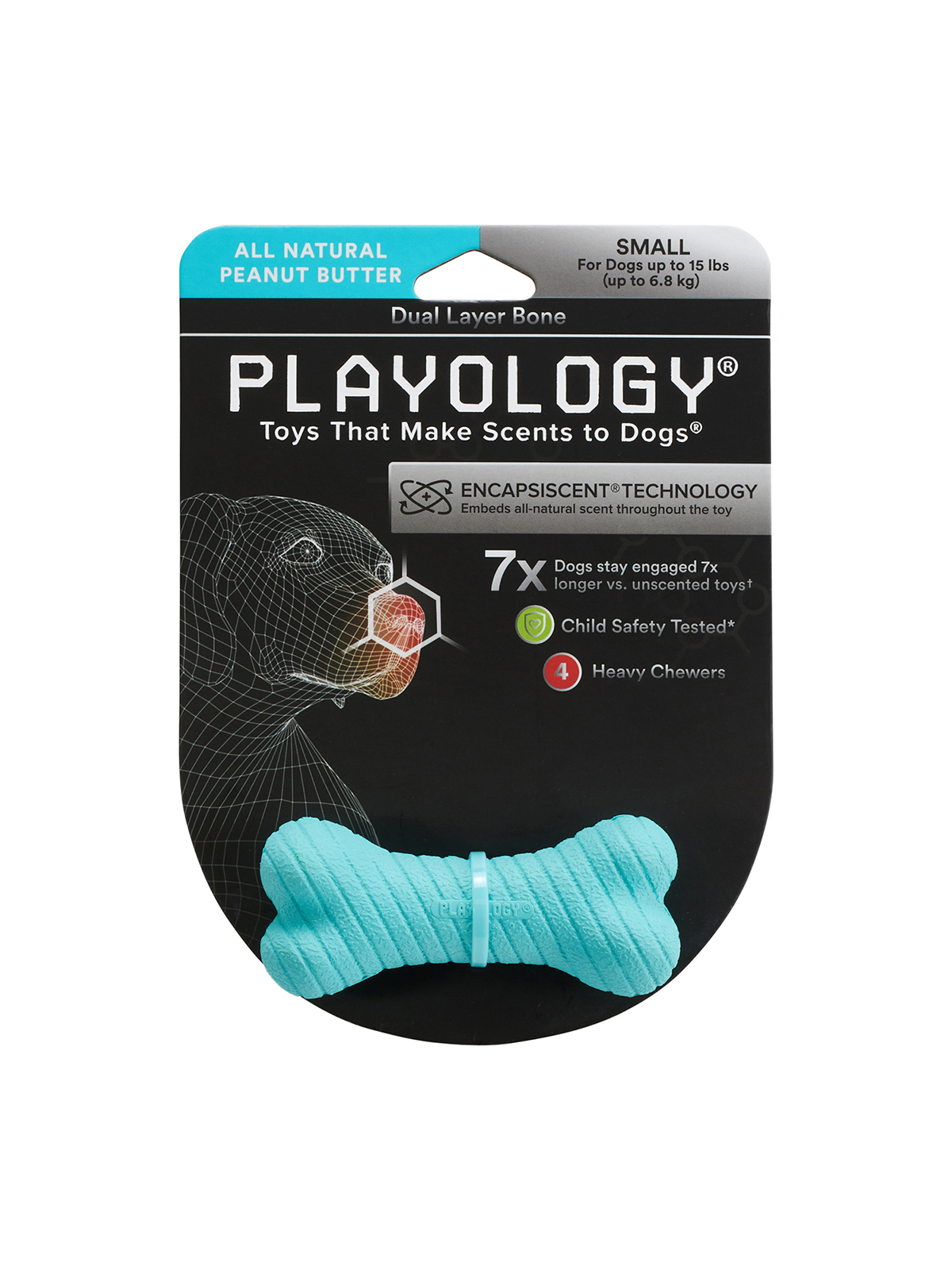 Playology двухслойная жевательная косточка DUAL LAYER BONE для собак мелких пород с ароматом арахиса, маленькая, цвет голубой